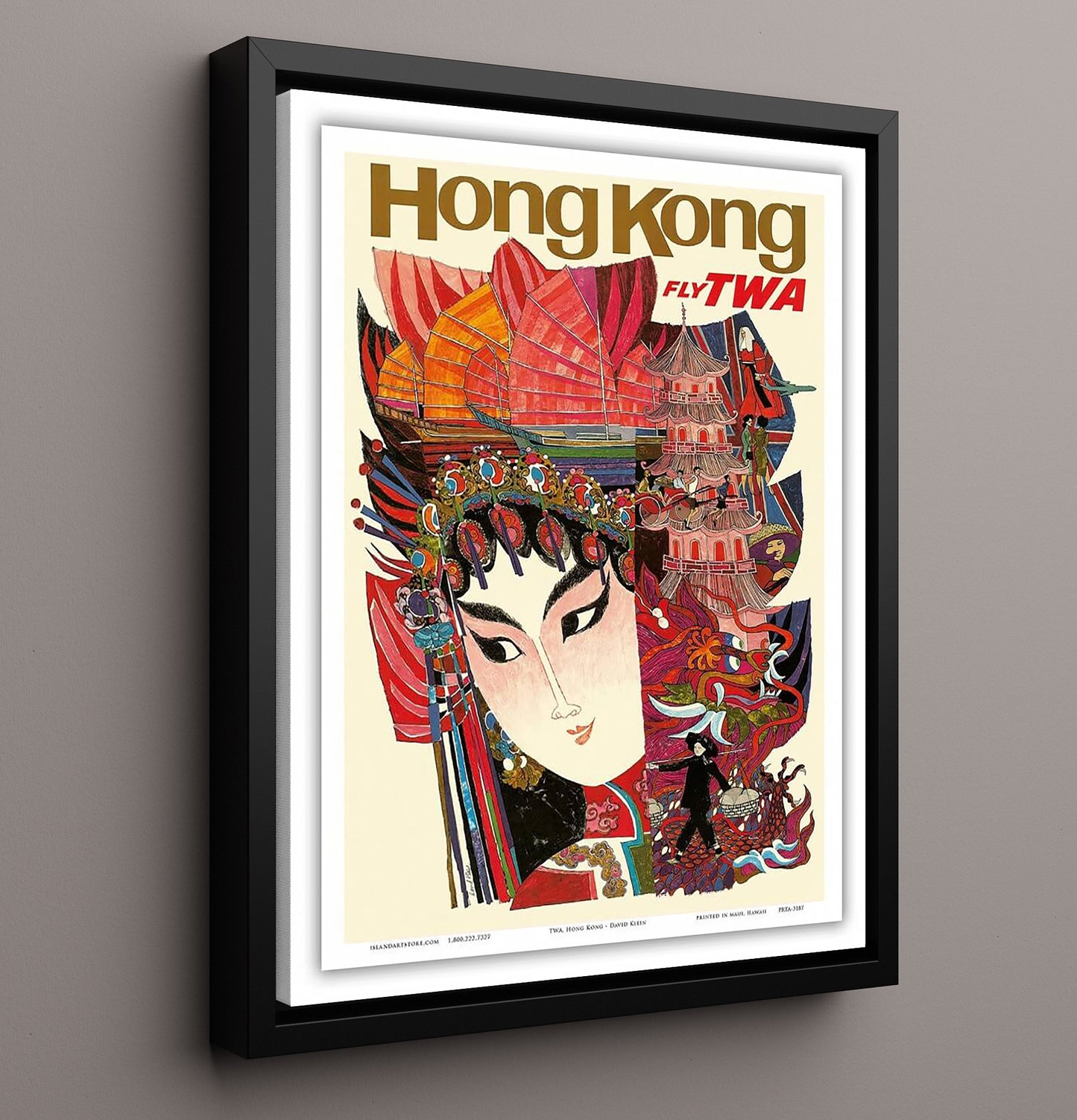 Hong Kong Fly TWA Vintage Travel Print 16x20 Framed Canvas travel wall art print