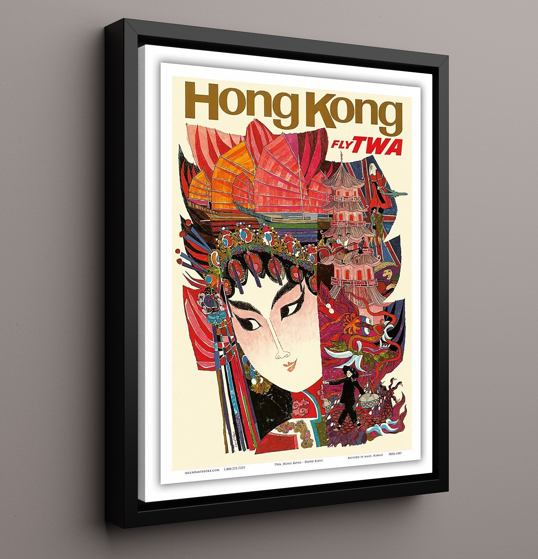 Hong Kong Fly TWA Vintage Travel Print 16x20 Framed Canvas travel wall art print