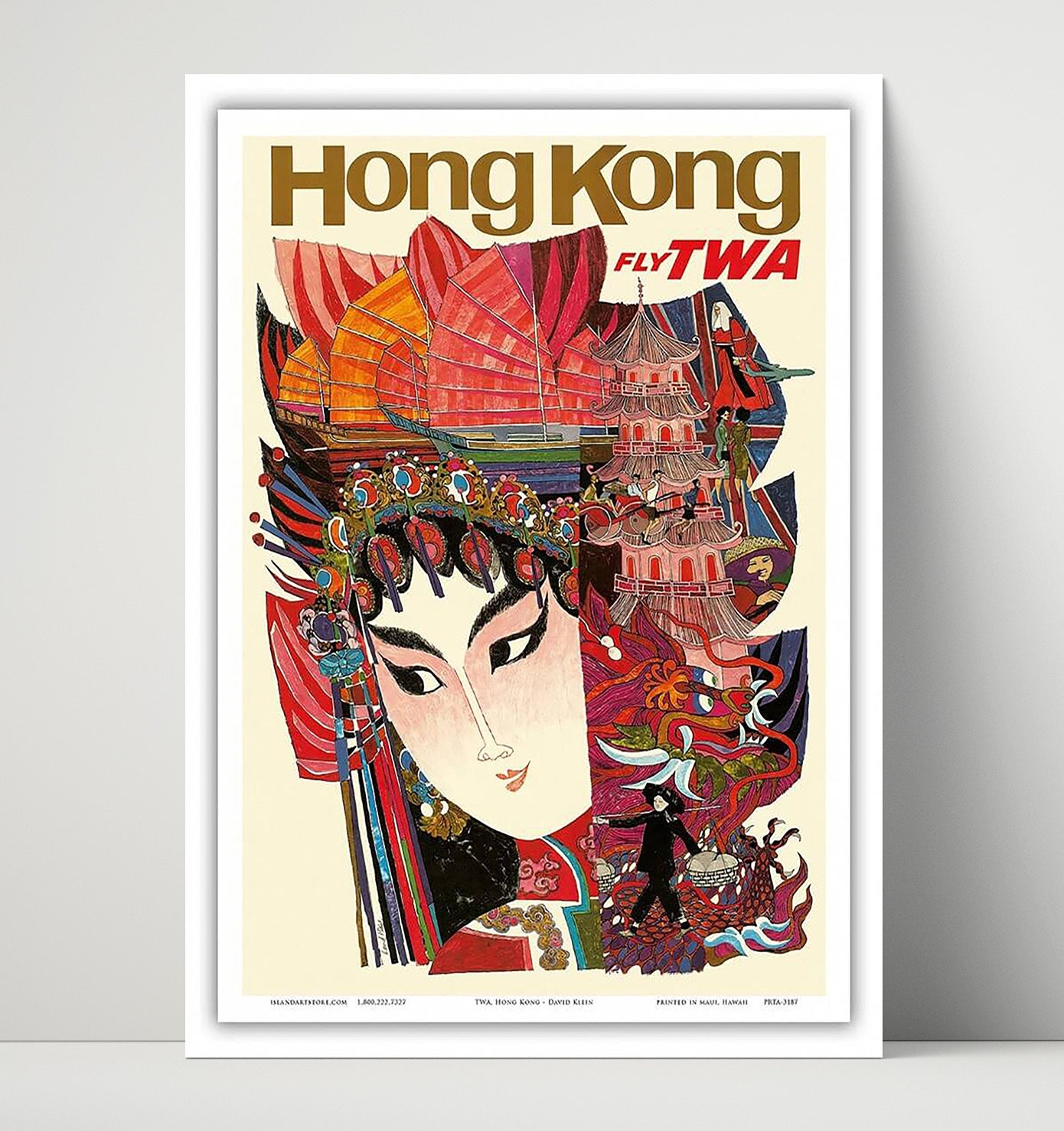Hong Kong Fly TWA Vintage Travel Print 16x20 Unframed Print travel wall art print