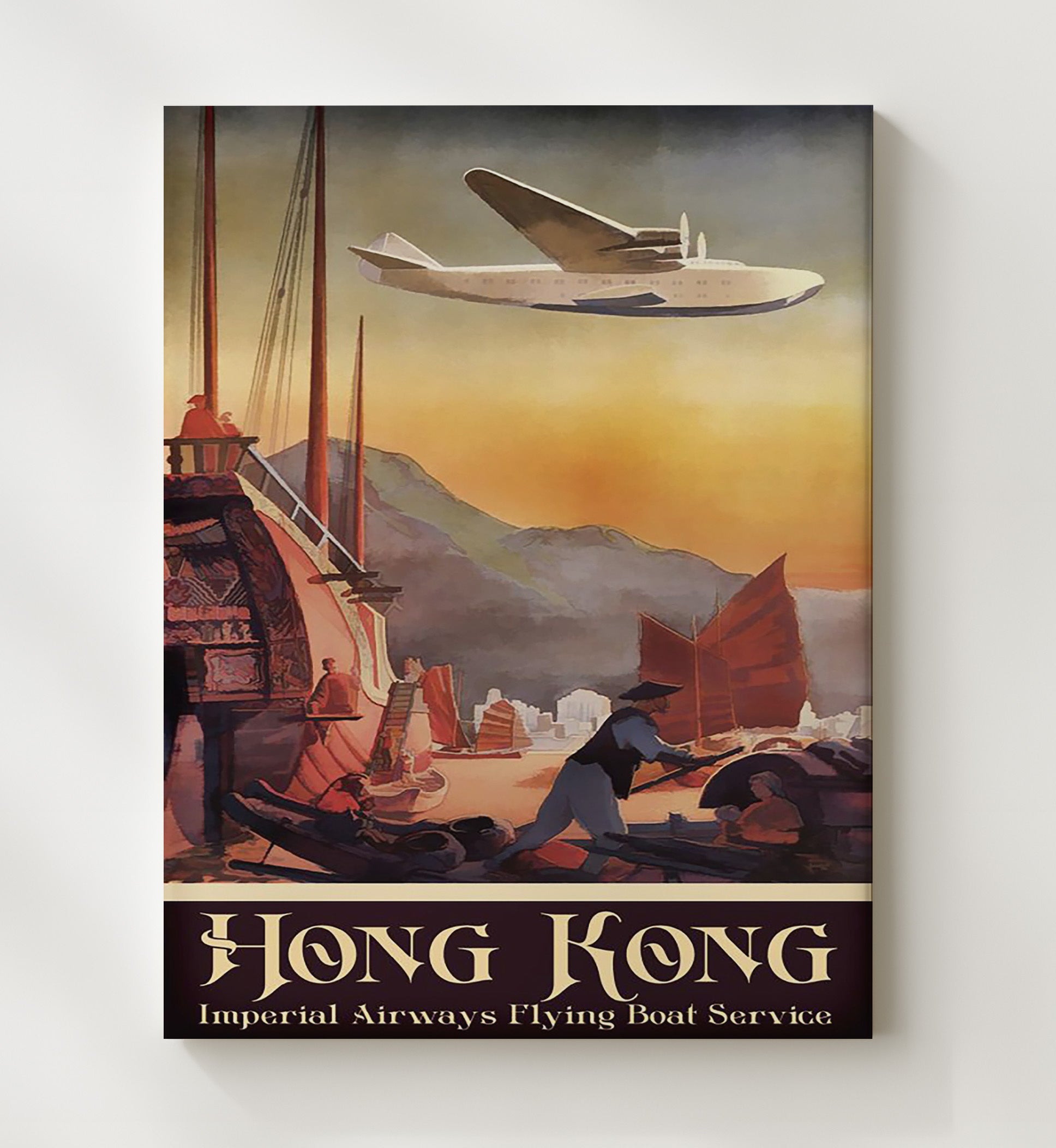 Hong Kong Imperial Airways Flying Boat Vintage Travel Print 20x24 Canvas travel wall art print