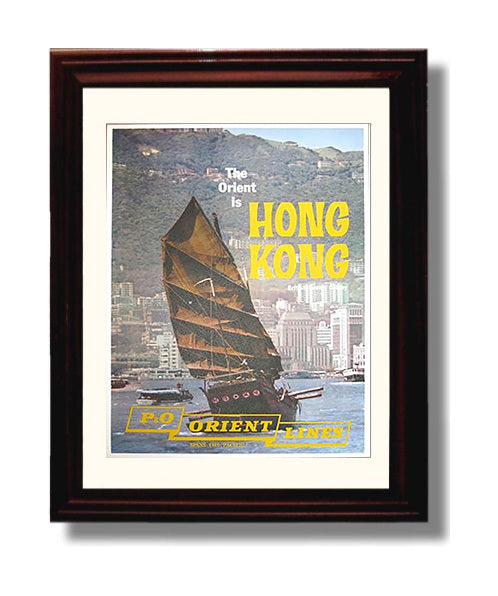 Hong Kong Orient Lines Vintage Travel Print 8x10 Beveled Frame travel wall art print