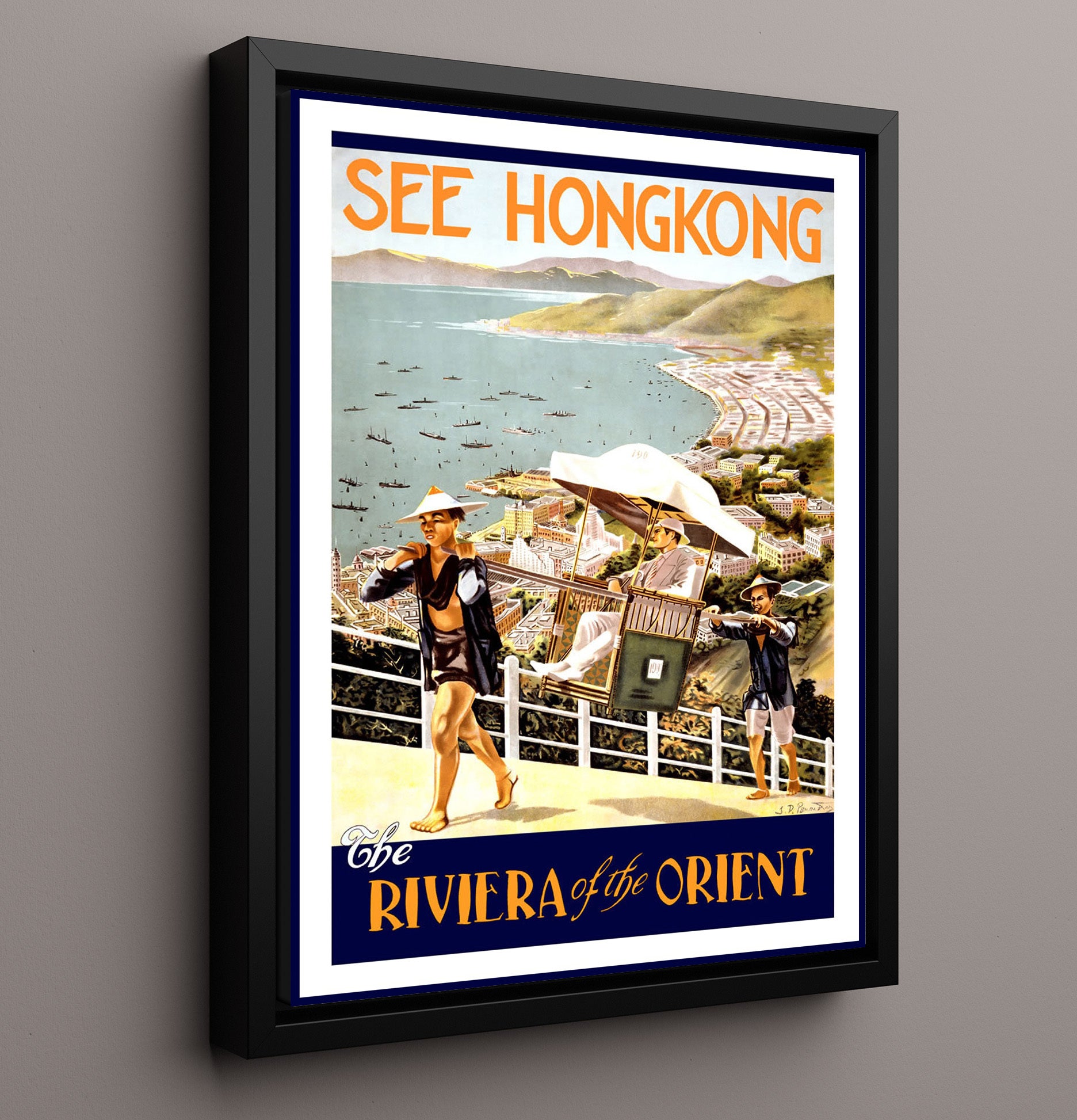 Hong Kong Poster Vintage Travel Print 16x20 Framed Canvas travel wall art print