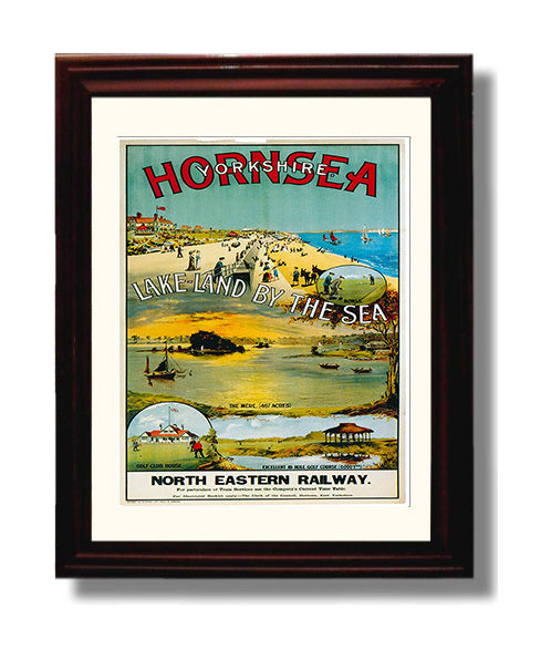 Hornsea Lake Land By The Sea Vintage Travel Print 8x10 Beveled Frame travel wall art print