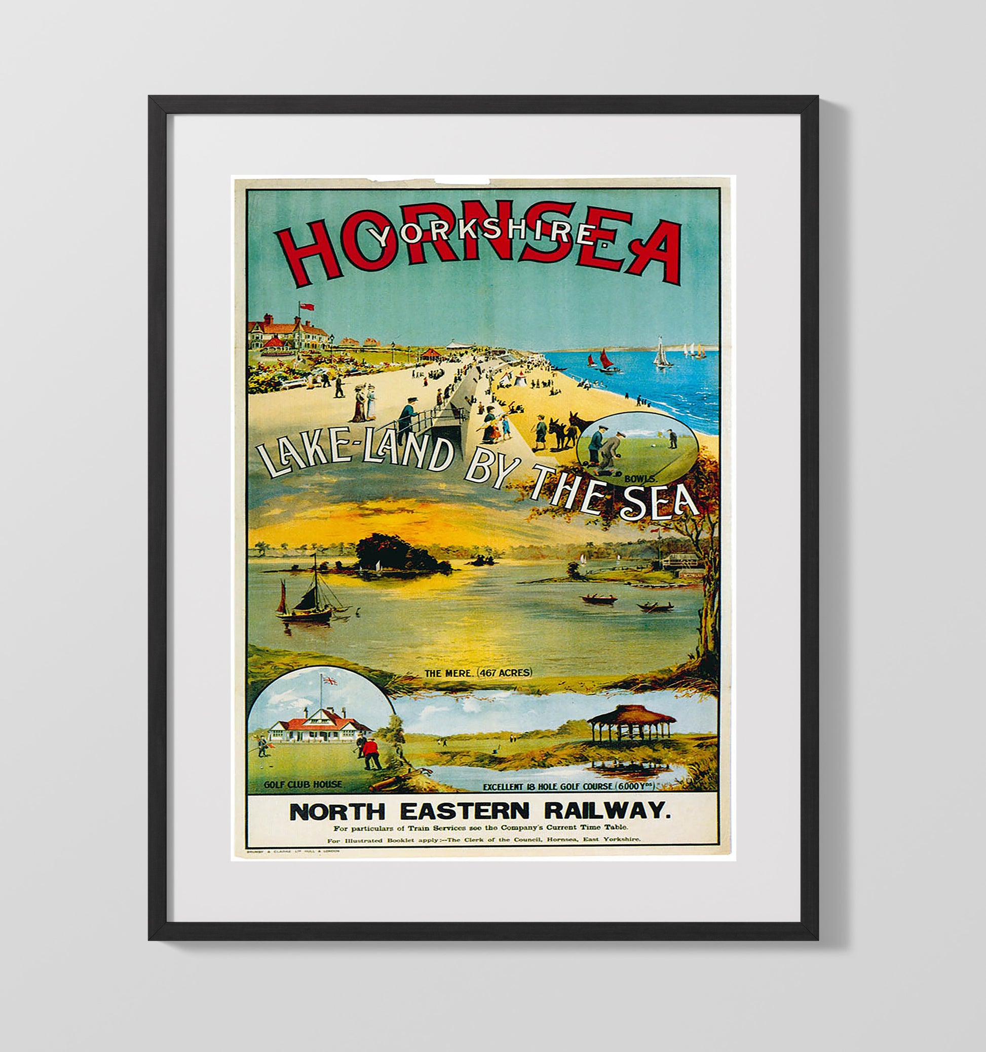Hornsea Lake Land By The Sea Vintage Travel Print 16x20 Gallery Frame travel wall art print