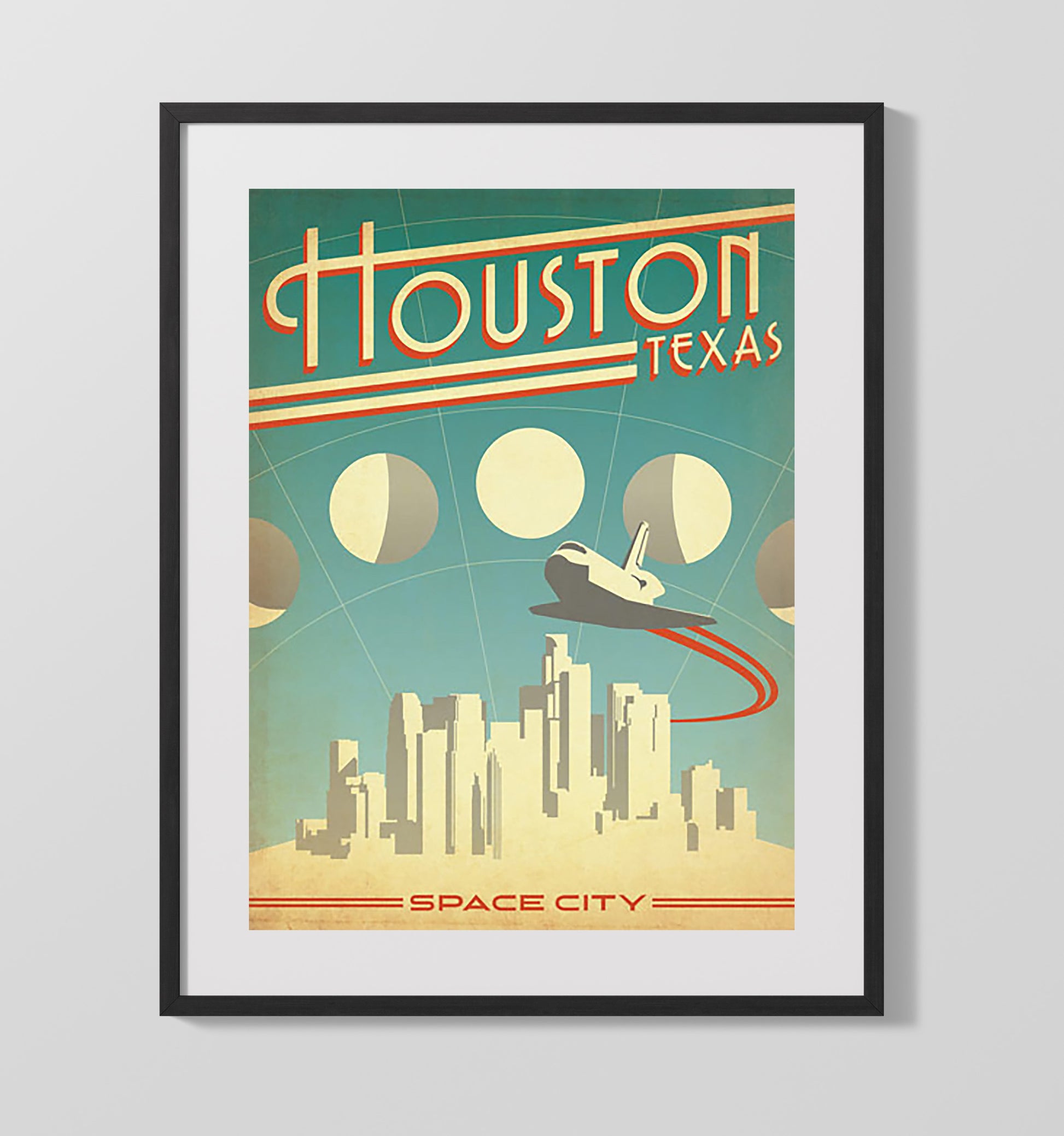 Houston Space City Vintage Travel Print 16x20 Gallery Frame travel wall art print