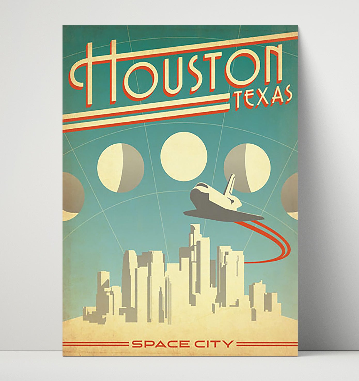 Houston Space City Vintage Travel Print 16x20 Unframed Print travel wall art print
