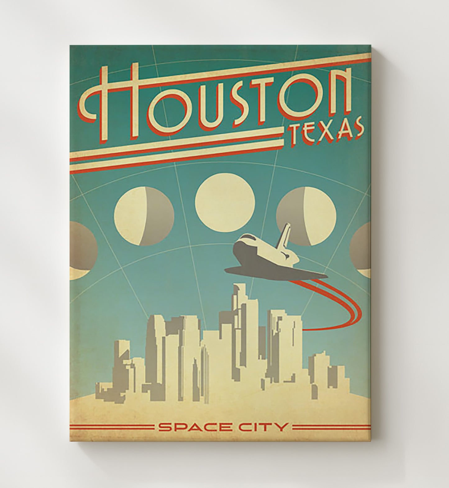 Houston Space City Vintage Travel Print 20x24 Canvas travel wall art print