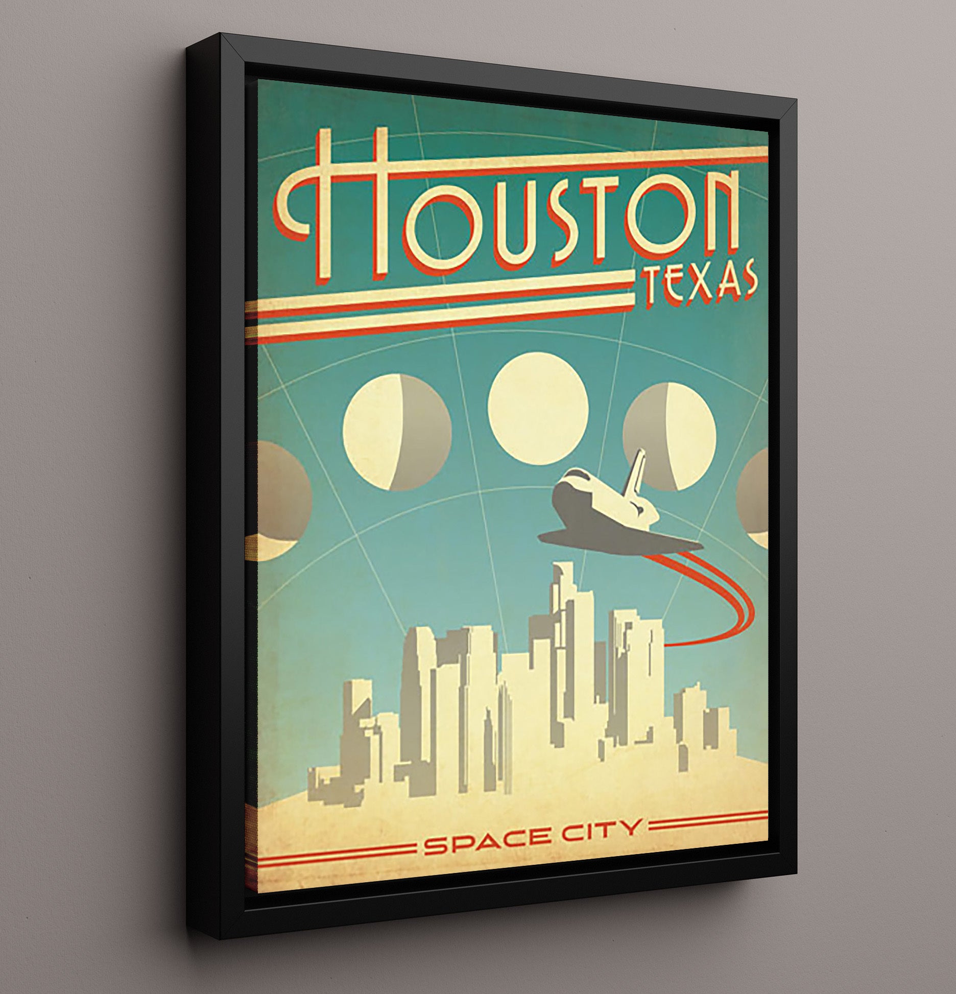 Houston Space City Vintage Travel Print 16x20 Framed Canvas travel wall art print