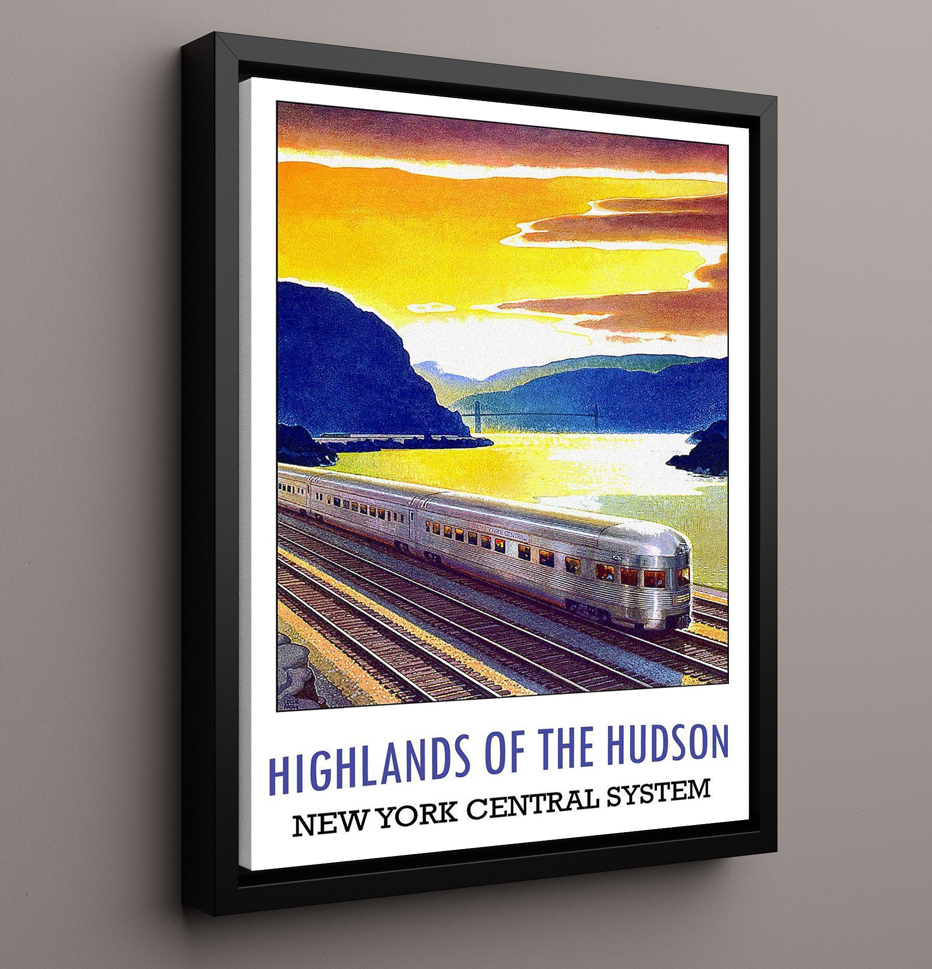 Hudson Highlands Vintage Travel Print 16x20 Framed Canvas travel wall art print