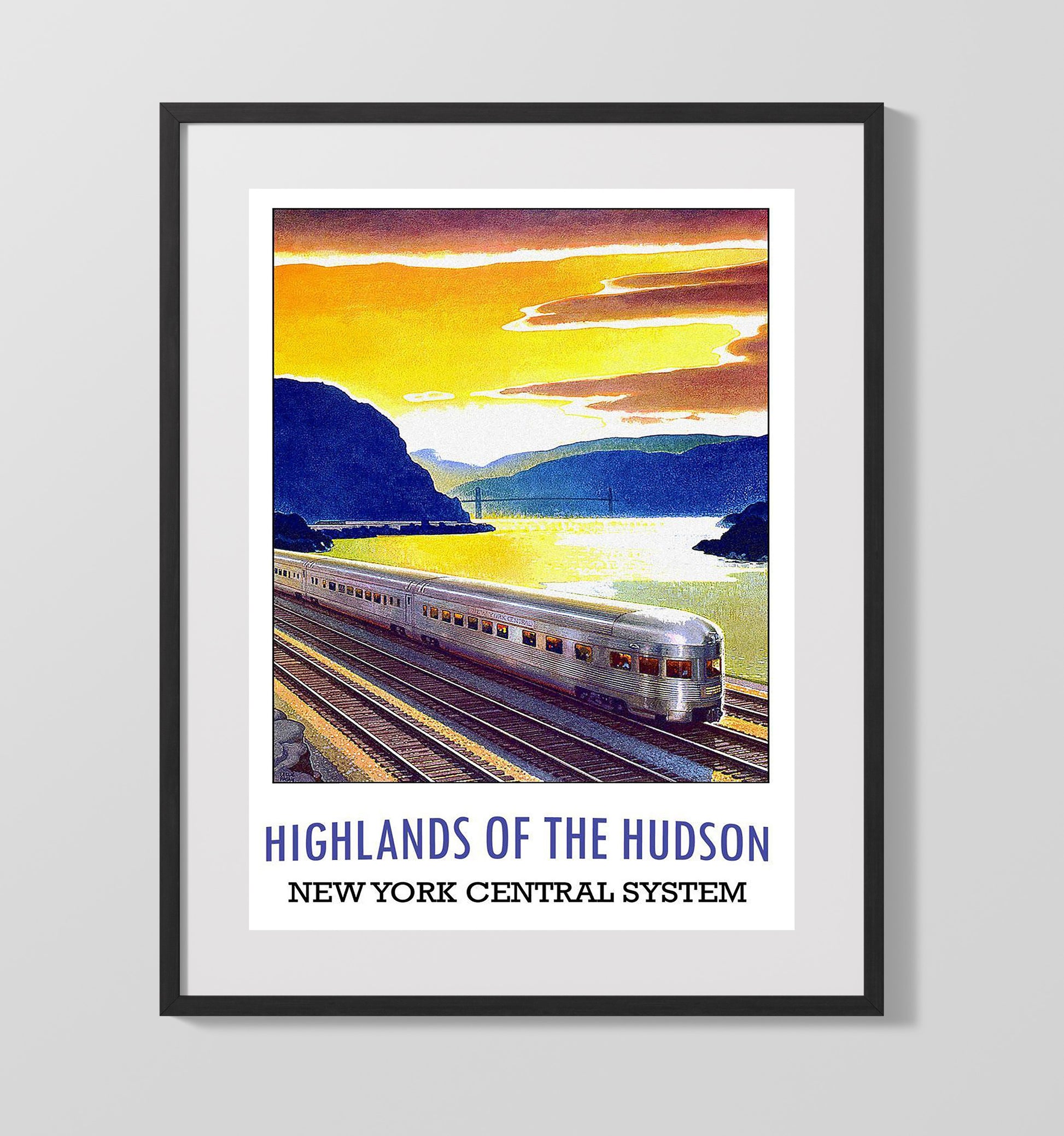 Hudson Highlands Vintage Travel Print 16x20 Gallery Frame travel wall art print