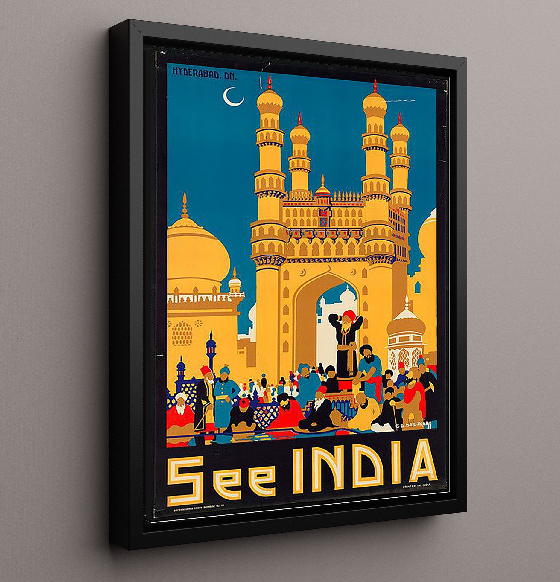 Hyderabad Charminar See India Vintage Travel Print 16x20 Framed Canvas travel wall art print