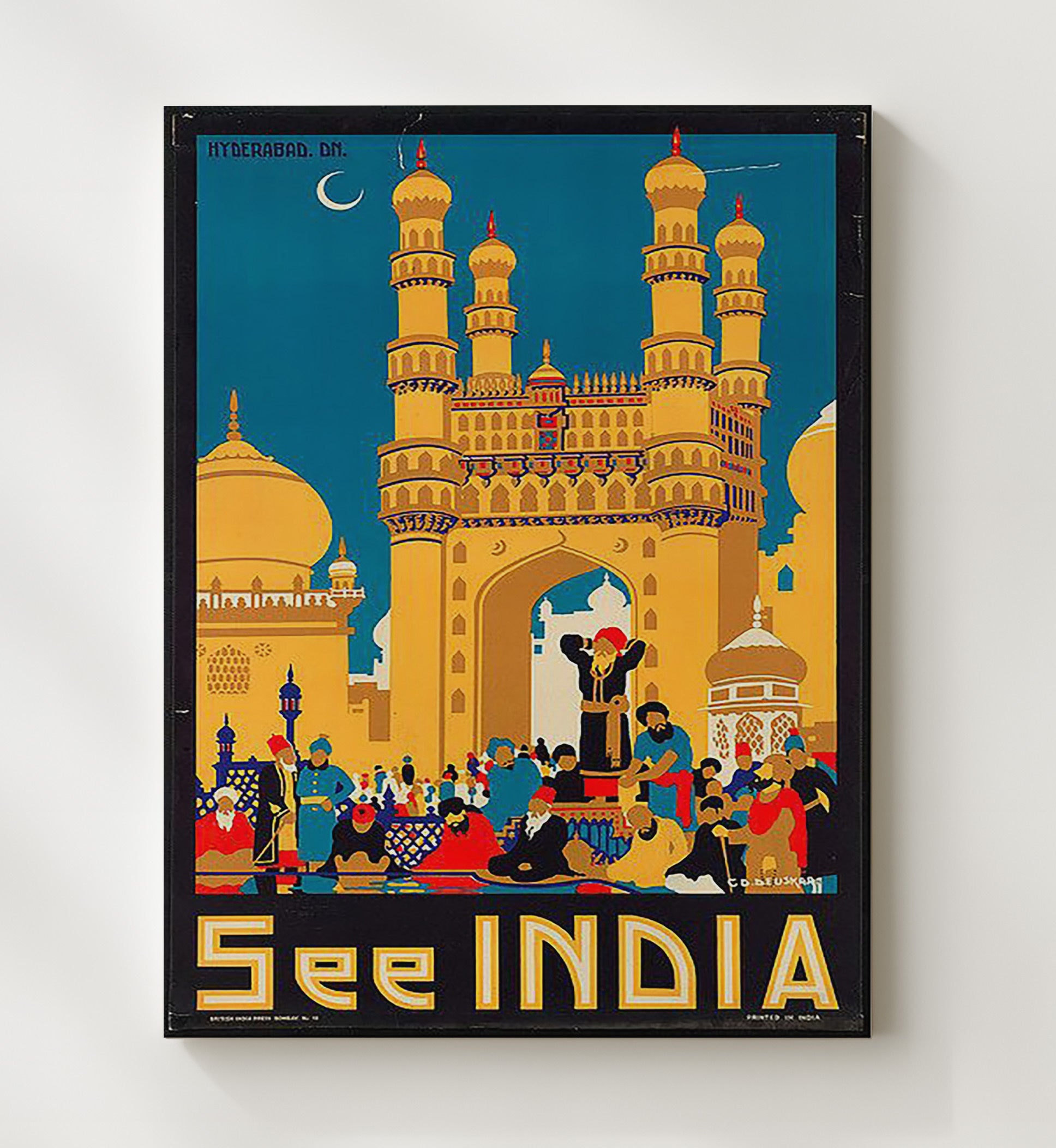 Hyderabad Charminar See India Vintage Travel Print 20x24 Canvas travel wall art print