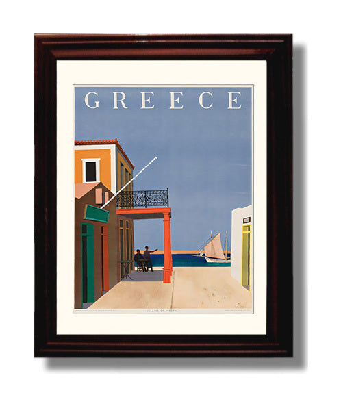 Hydra Greece Island Vintage Travel Print 8x10 Beveled Frame travel wall art print