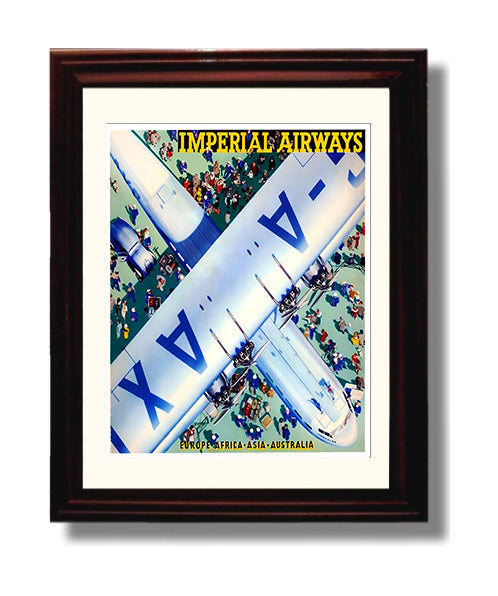 Imperial Airways Europe Africa Asia Australia Vintage Travel Print 8x10 Beveled Frame travel wall art print