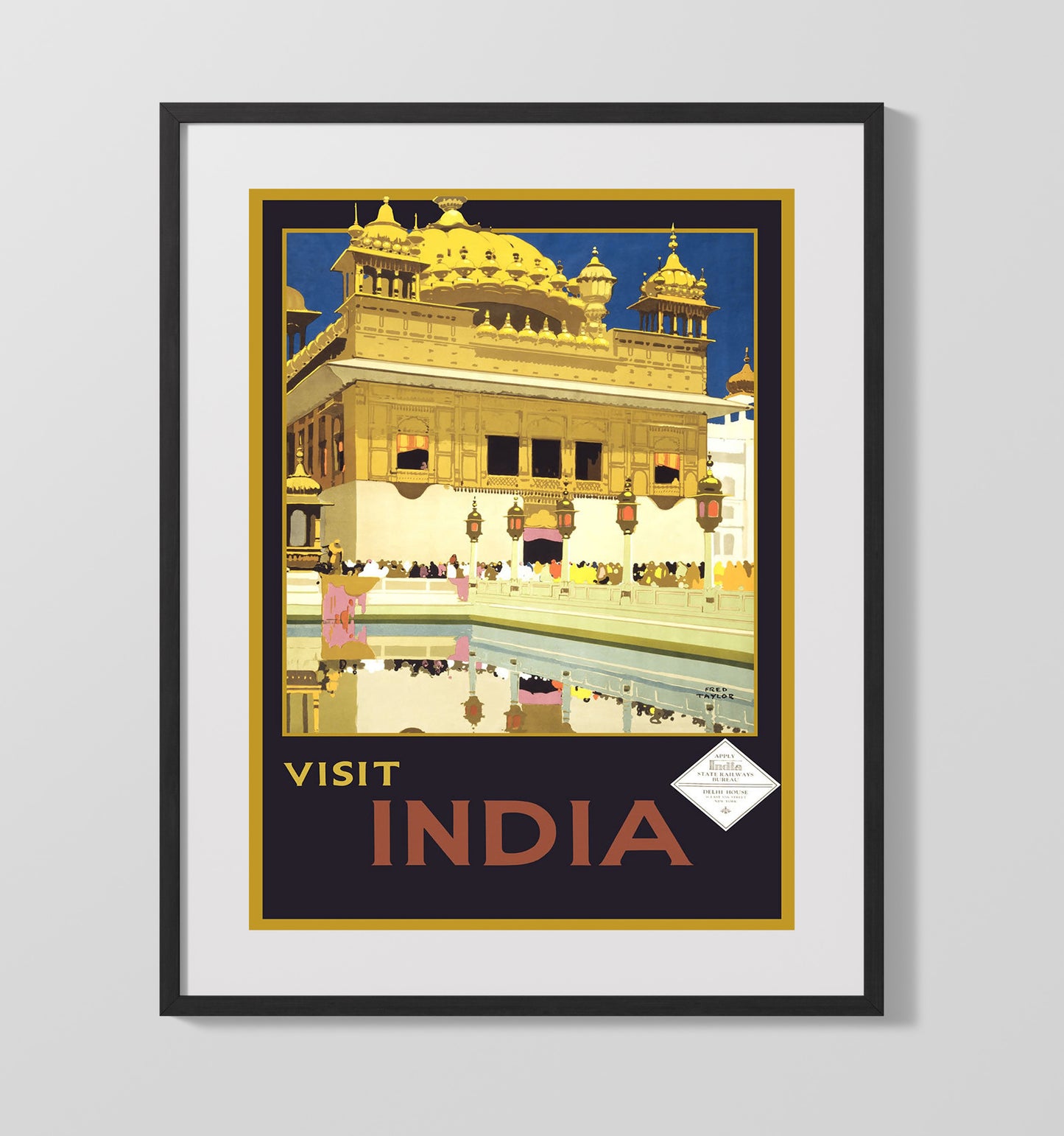 India Delhi House Vintage Travel Print 16x20 Gallery Frame travel wall art print
