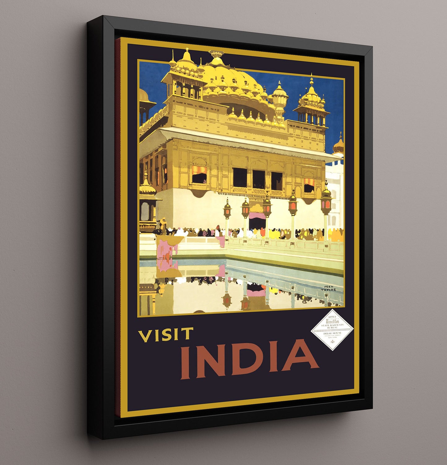 India Delhi House Vintage Travel Print 16x20 Framed Canvas travel wall art print