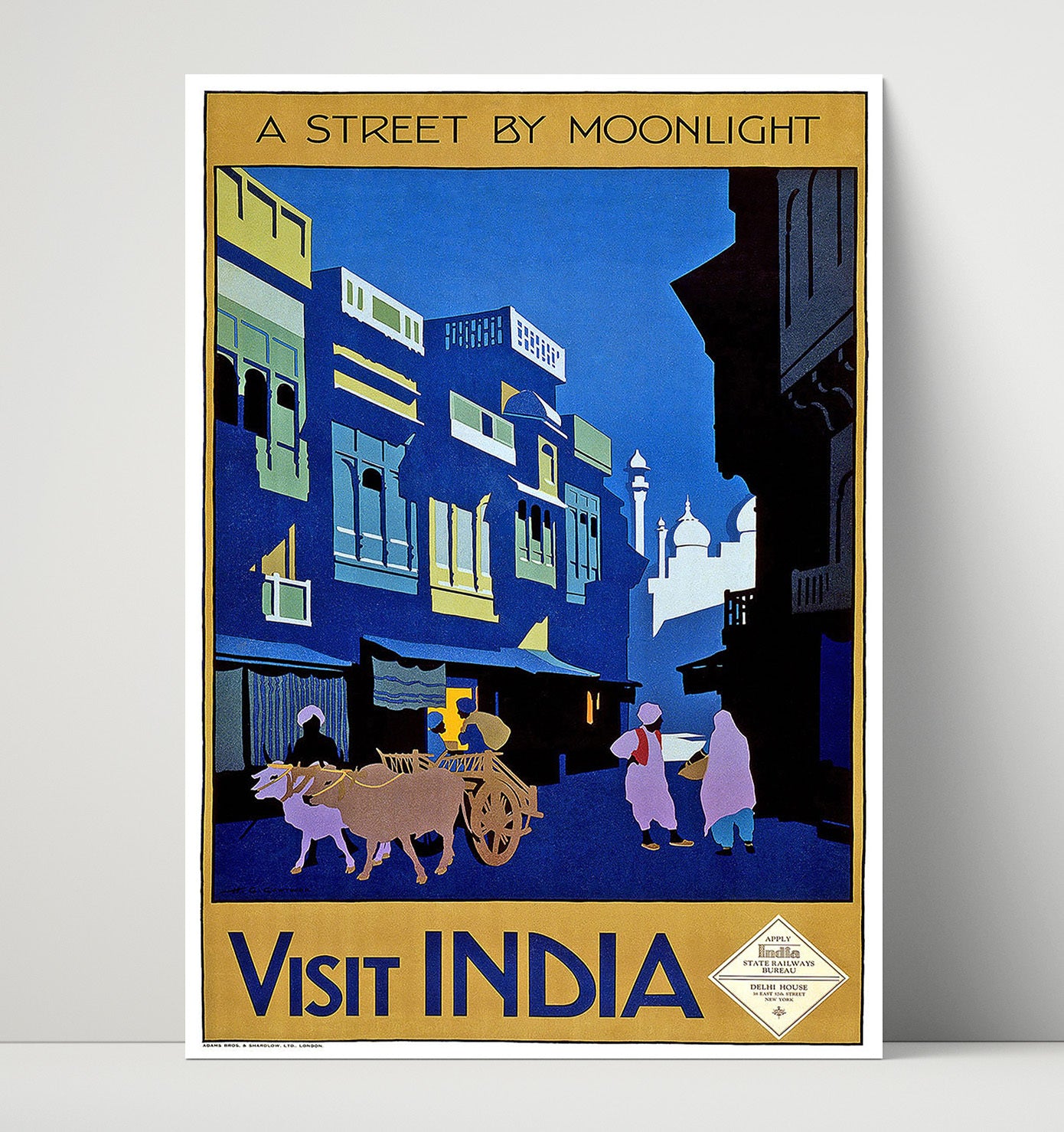 India Moonlight Vintage Travel Print 16x20 Unframed Print travel wall art print