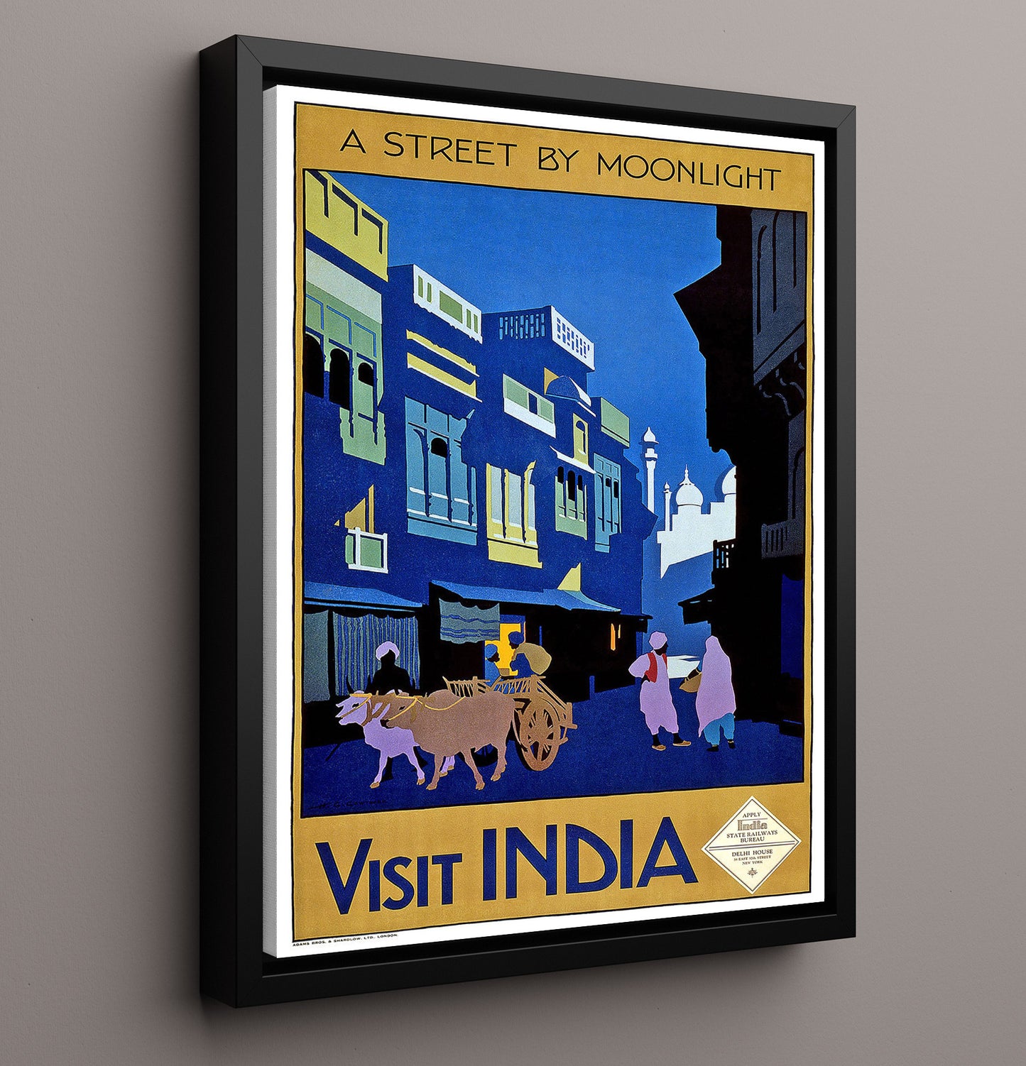 India Moonlight Vintage Travel Print 16x20 Framed Canvas travel wall art print