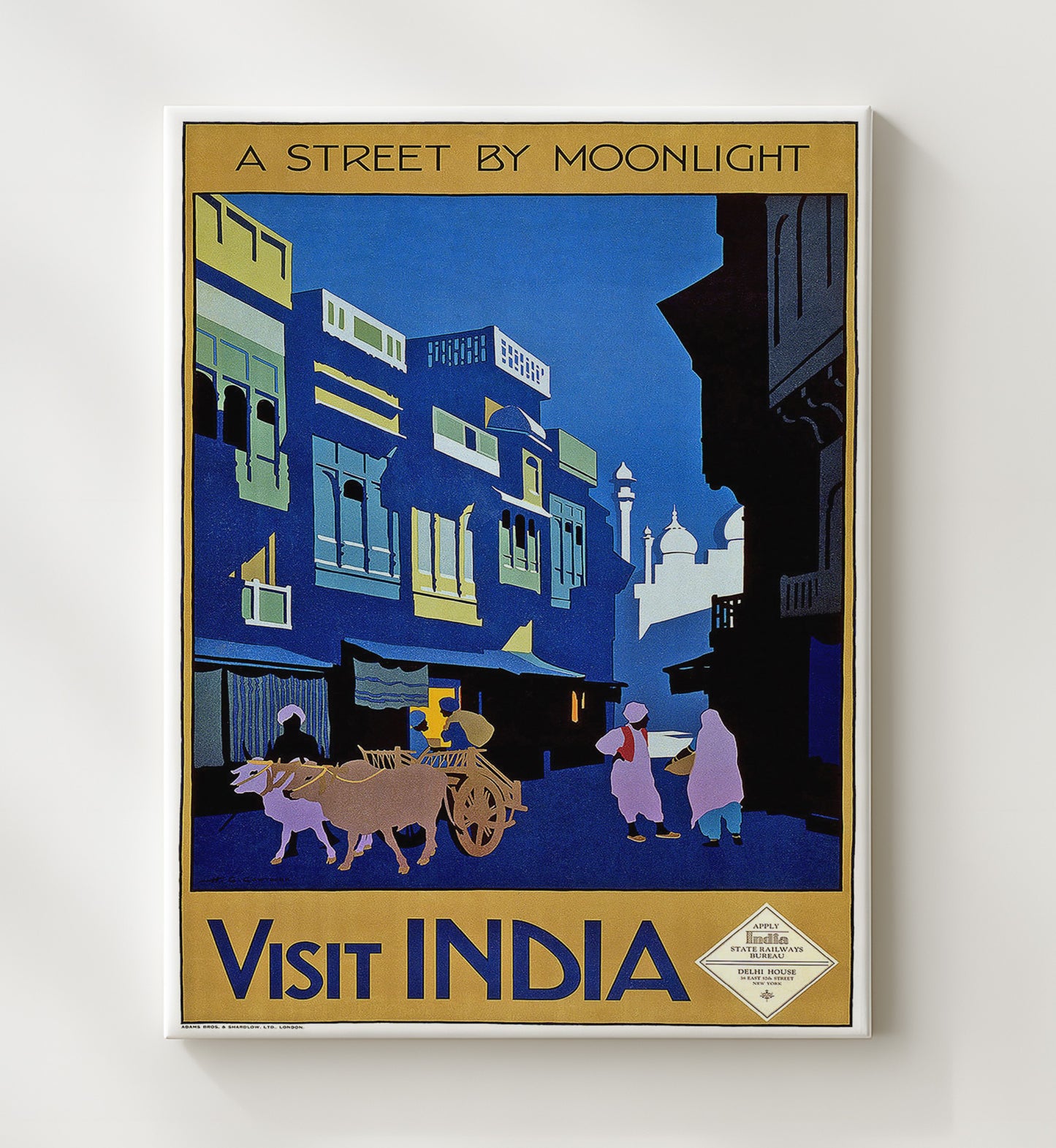 India Moonlight Vintage Travel Print 20x24 Canvas travel wall art print