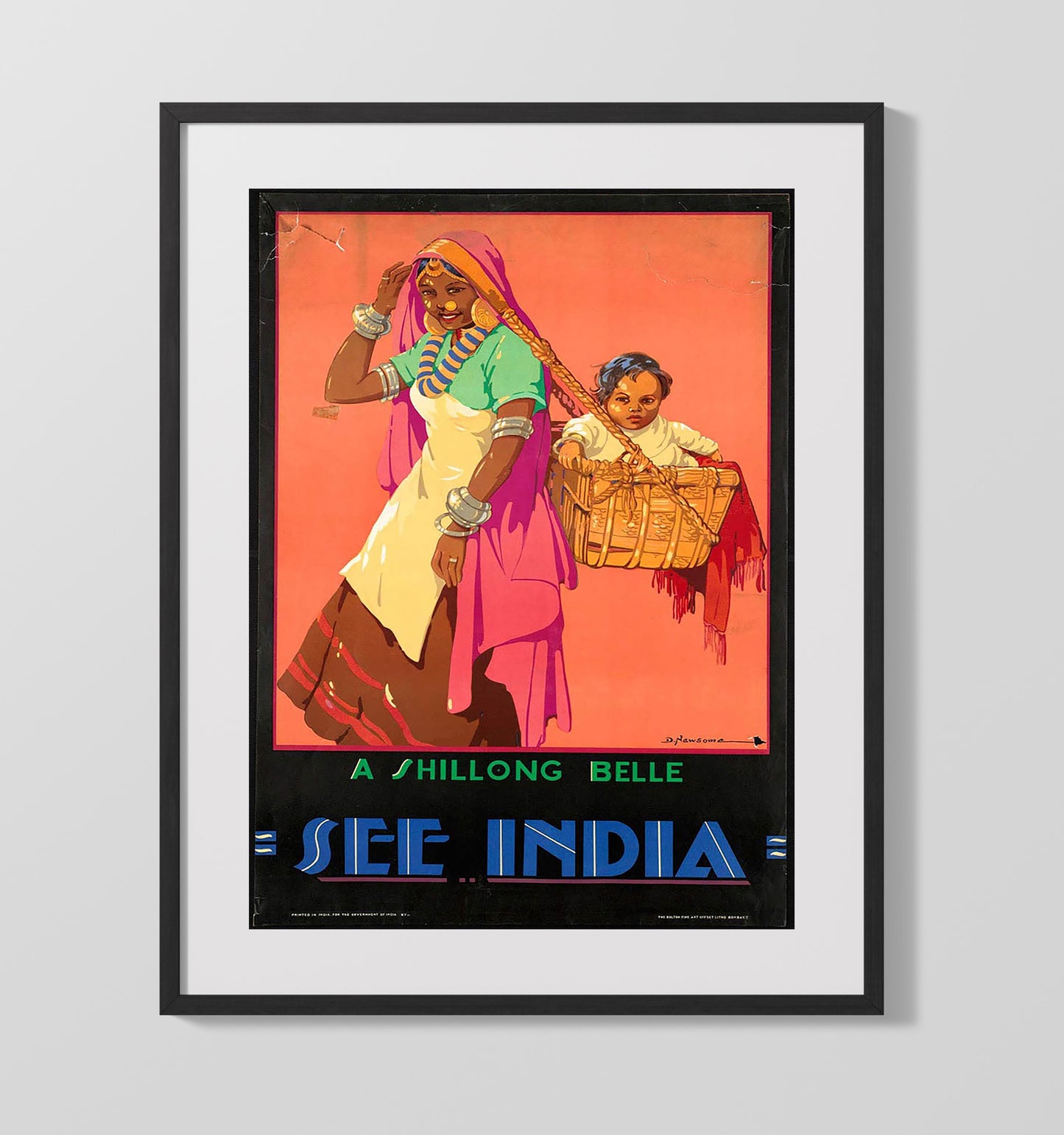 India Shillong Belle Vintage Travel Print 16x20 Gallery Frame travel wall art print