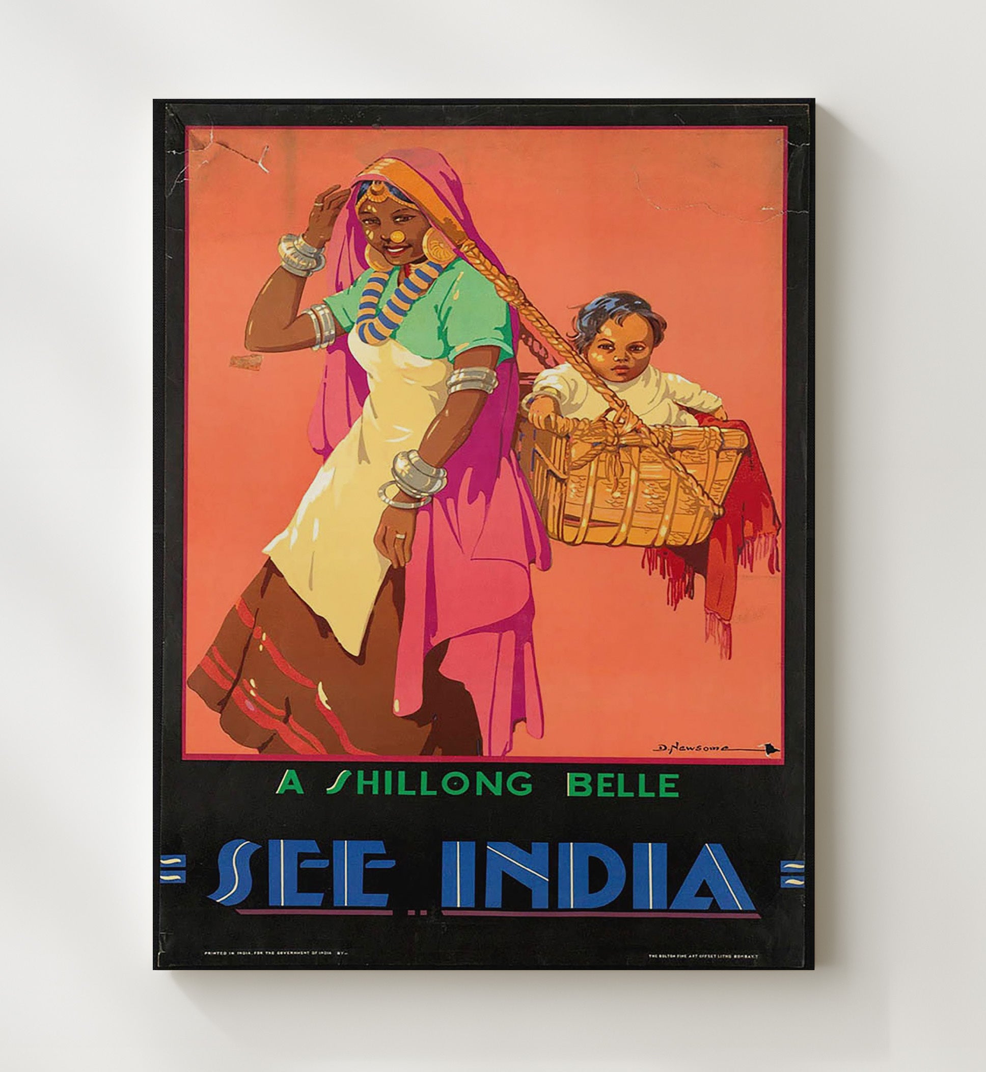 India Shillong Belle Vintage Travel Print 20x24 Canvas travel wall art print