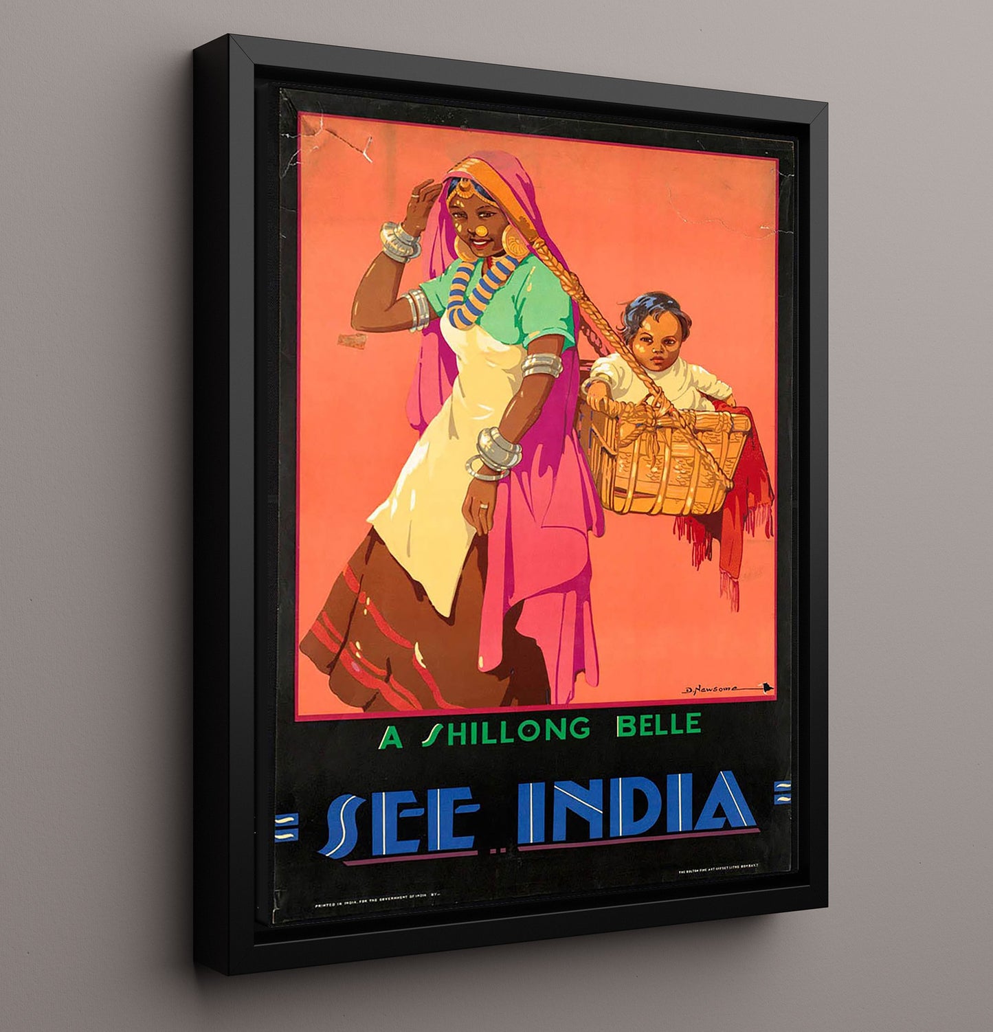 India Shillong Belle Vintage Travel Print 16x20 Framed Canvas travel wall art print