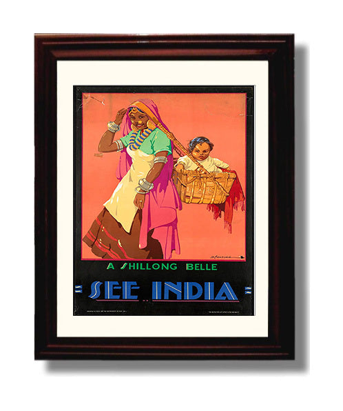 India Shillong Belle Vintage Travel Print 8x10 Beveled Frame travel wall art print
