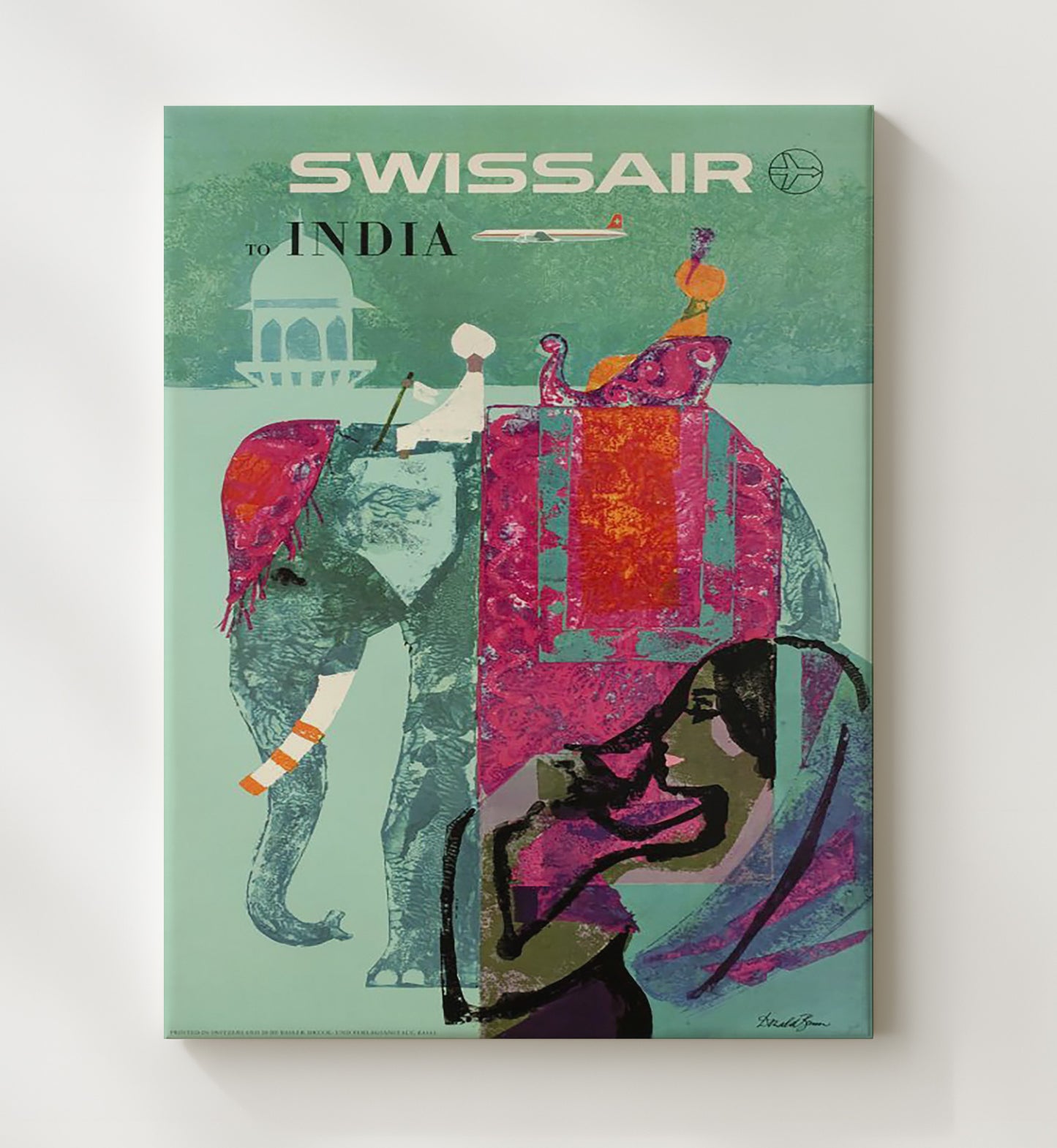 India Swissair Elephant Vintage Travel Print 20x24 Canvas travel wall art print