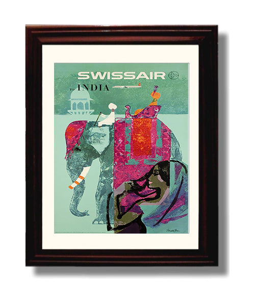 India Swissair Elephant travel poster wall art 8x10 Canvas