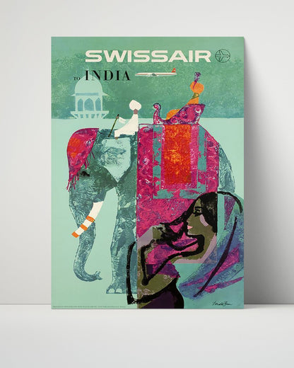 Classic Travel Unframed Poster -  India - Swissair Elephant