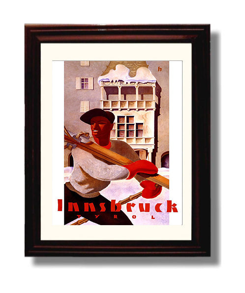 Innsbruck Tyrol Vintage Travel Print 8x10 Beveled Frame travel wall art print