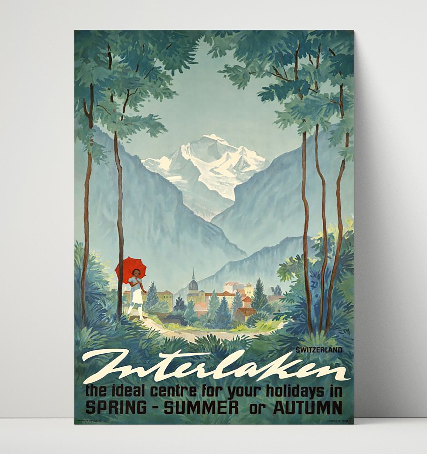 Interlaken Jungfrau Region Vintage Travel Print 16x20 Unframed Print travel wall art print