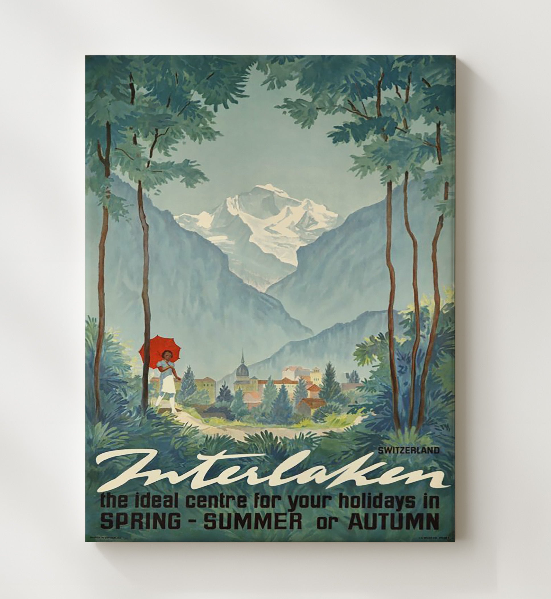 Interlaken Jungfrau Region Vintage Travel Print 20x24 Canvas travel wall art print