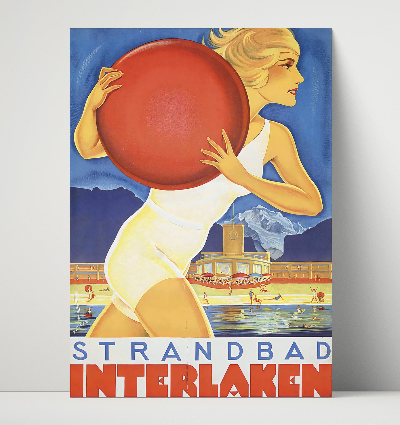 Interlaken Strandbad Vintage Travel Print 16x20 Unframed Print travel wall art print