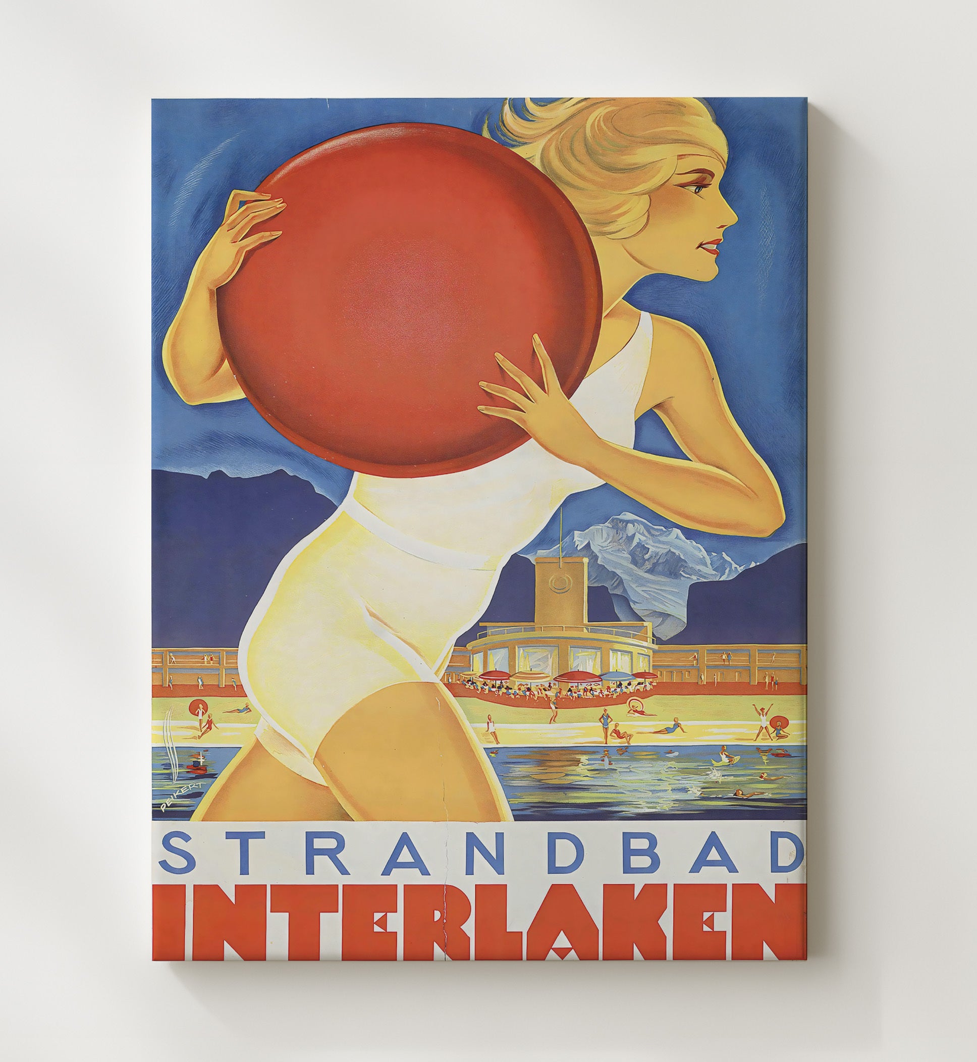 Interlaken Strandbad Vintage Travel Print 20x24 Canvas travel wall art print
