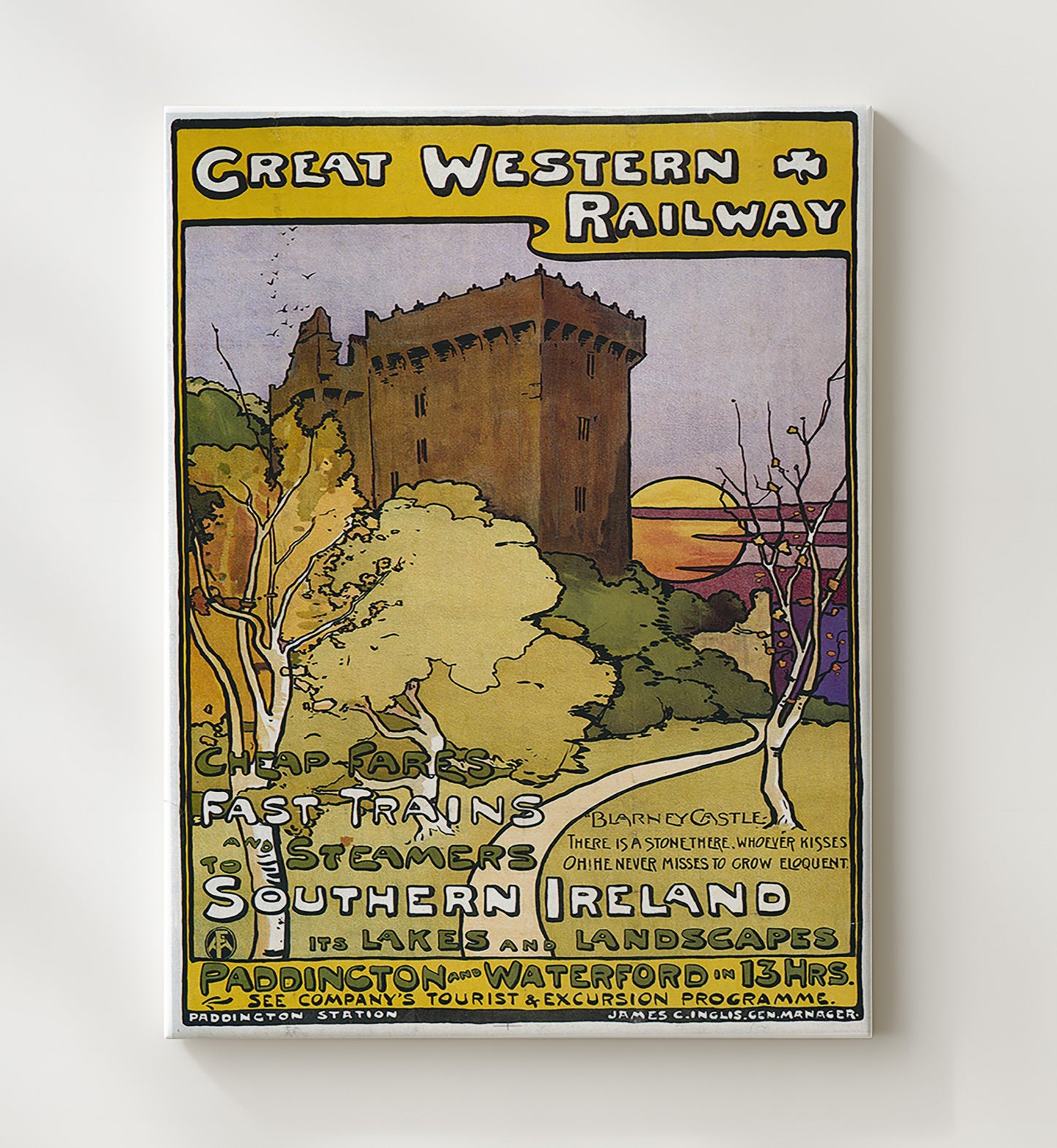 Ireland Blarney Castle Vintage Travel Print 20x24 Canvas travel wall art print