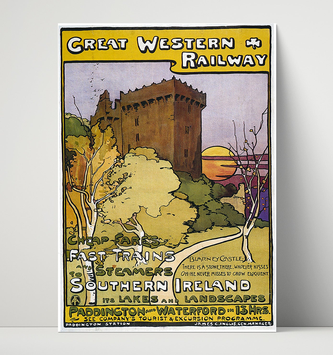 Ireland Blarney Castle Vintage Travel Print 16x20 Unframed Print travel wall art print