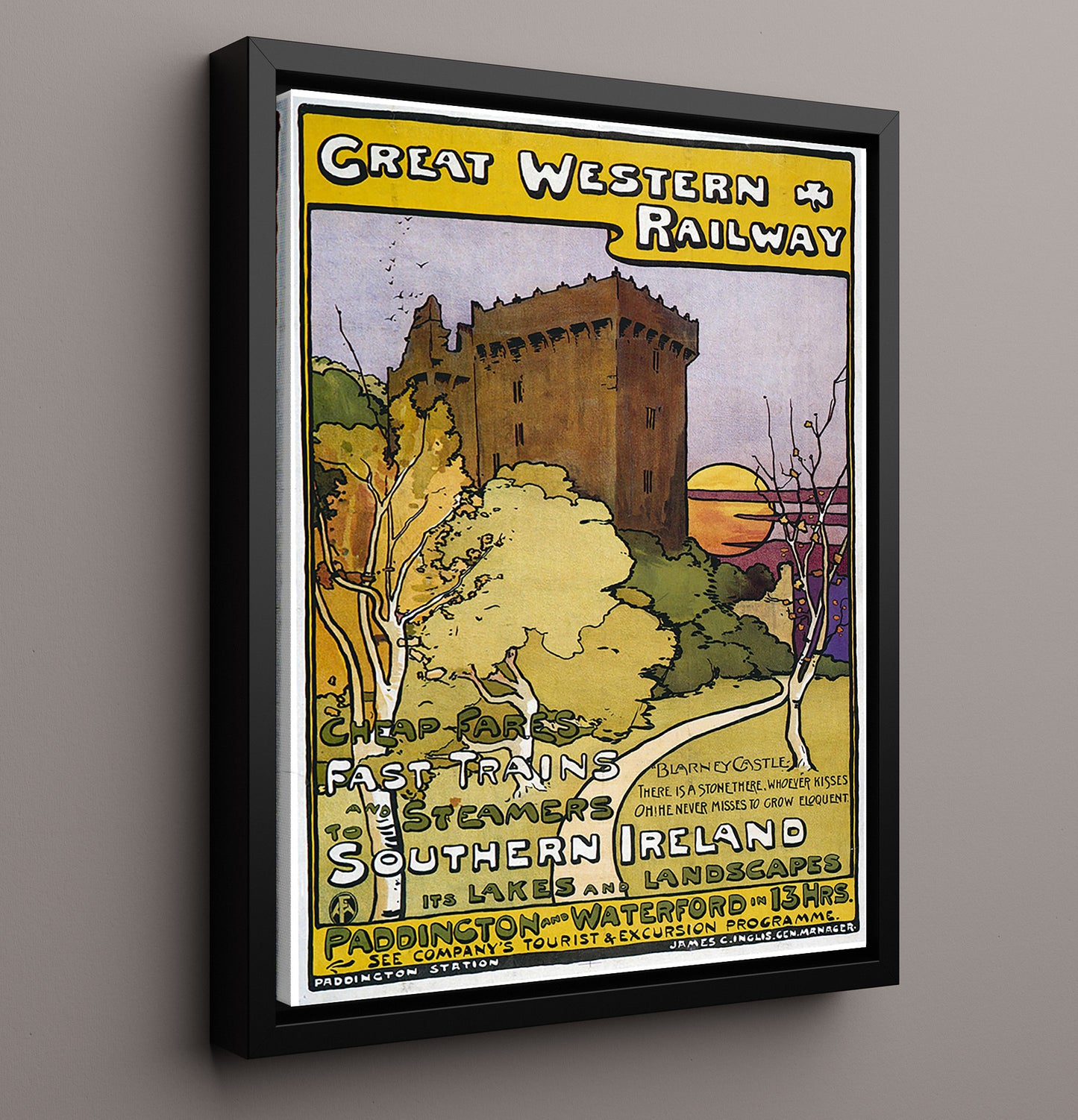 Ireland Blarney Castle Vintage Travel Print 16x20 Framed Canvas travel wall art print