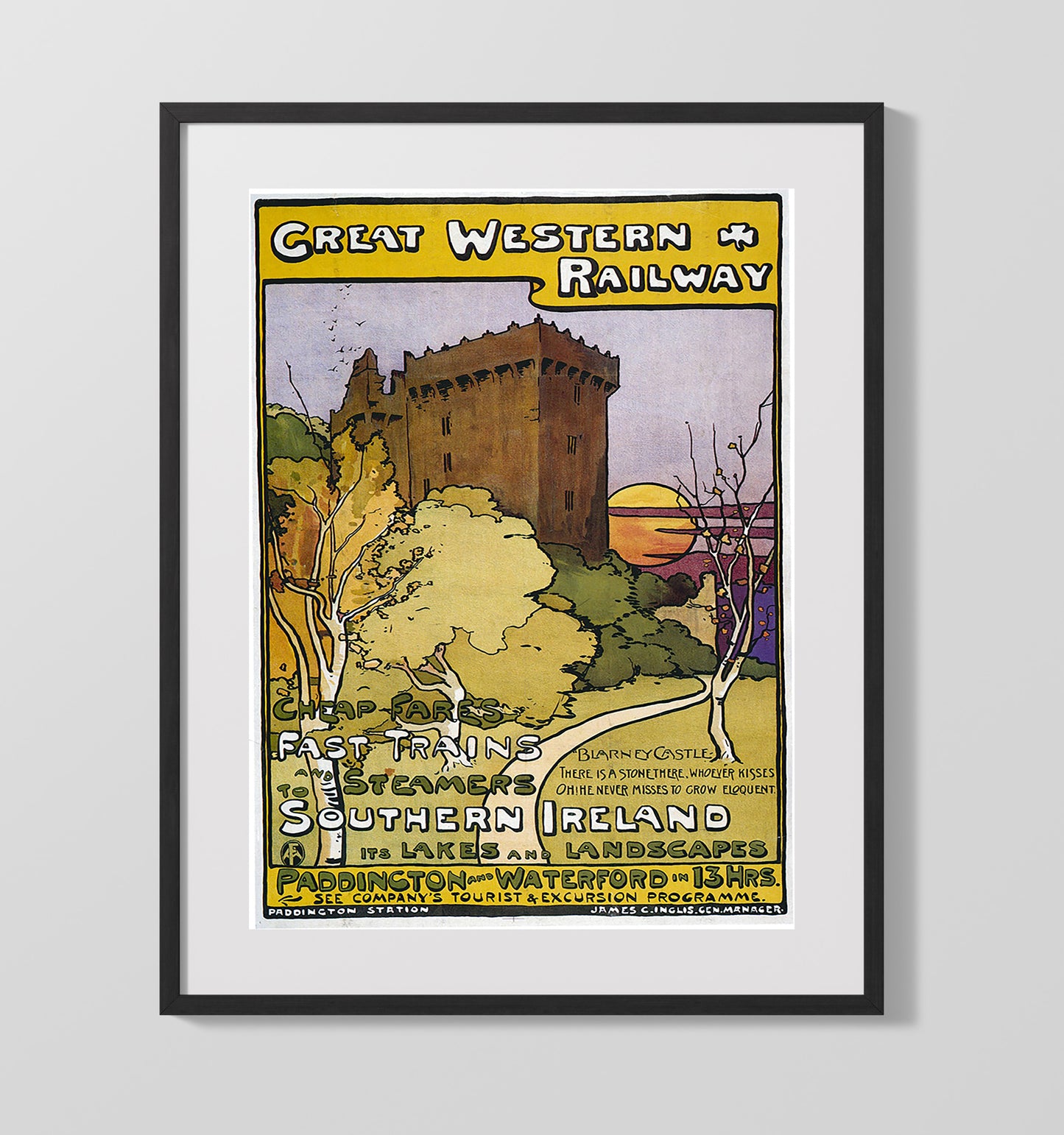 Ireland Blarney Castle Vintage Travel Print 16x20 Gallery Frame travel wall art print