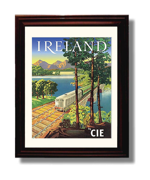 Ireland CIE Railway Vintage Travel Print 8x10 Beveled Frame travel wall art print