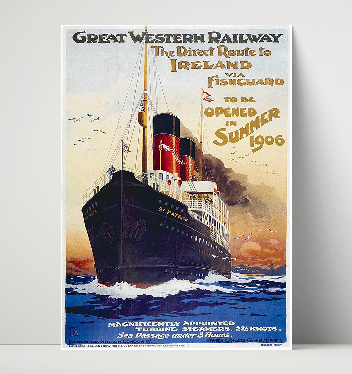 Ireland Fishguard Route Vintage Travel Print 16x20 Unframed Print travel wall art print