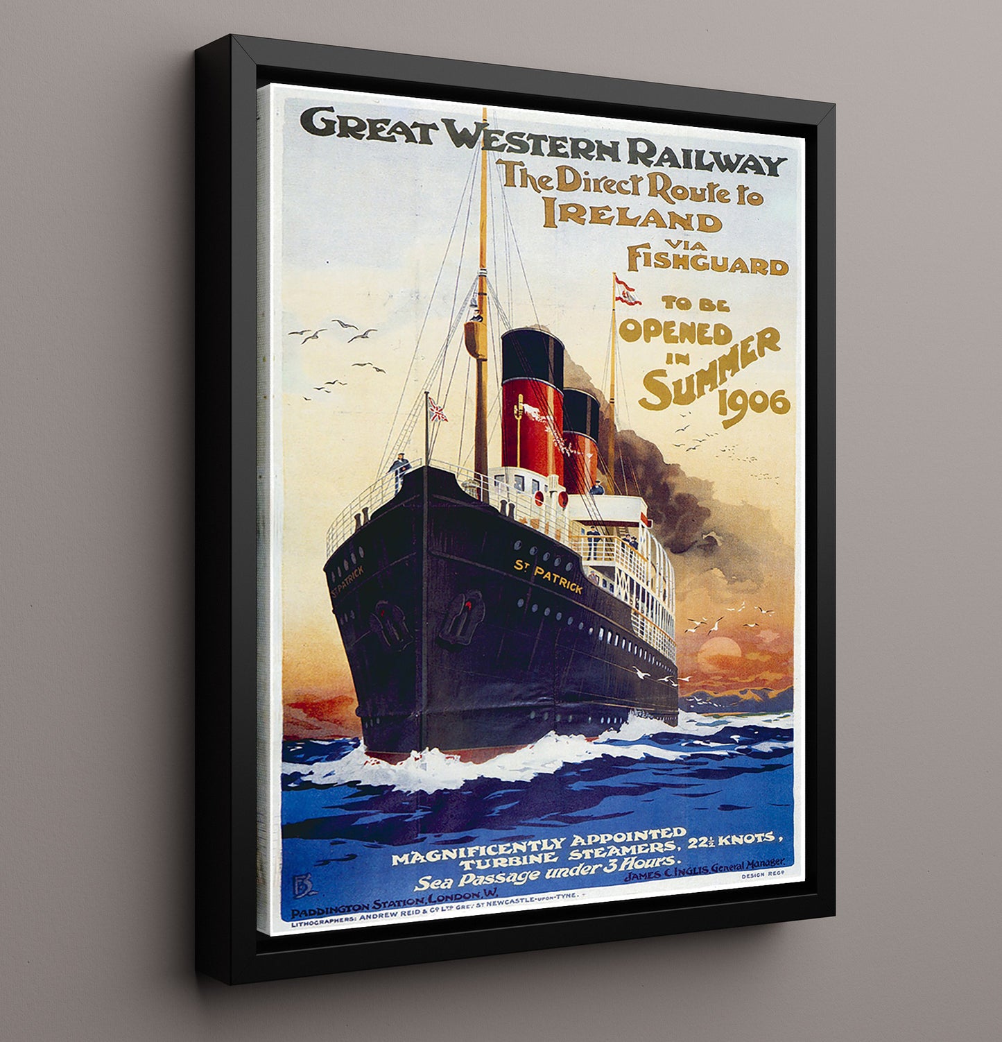 Ireland Fishguard Route Vintage Travel Print 16x20 Framed Canvas travel wall art print
