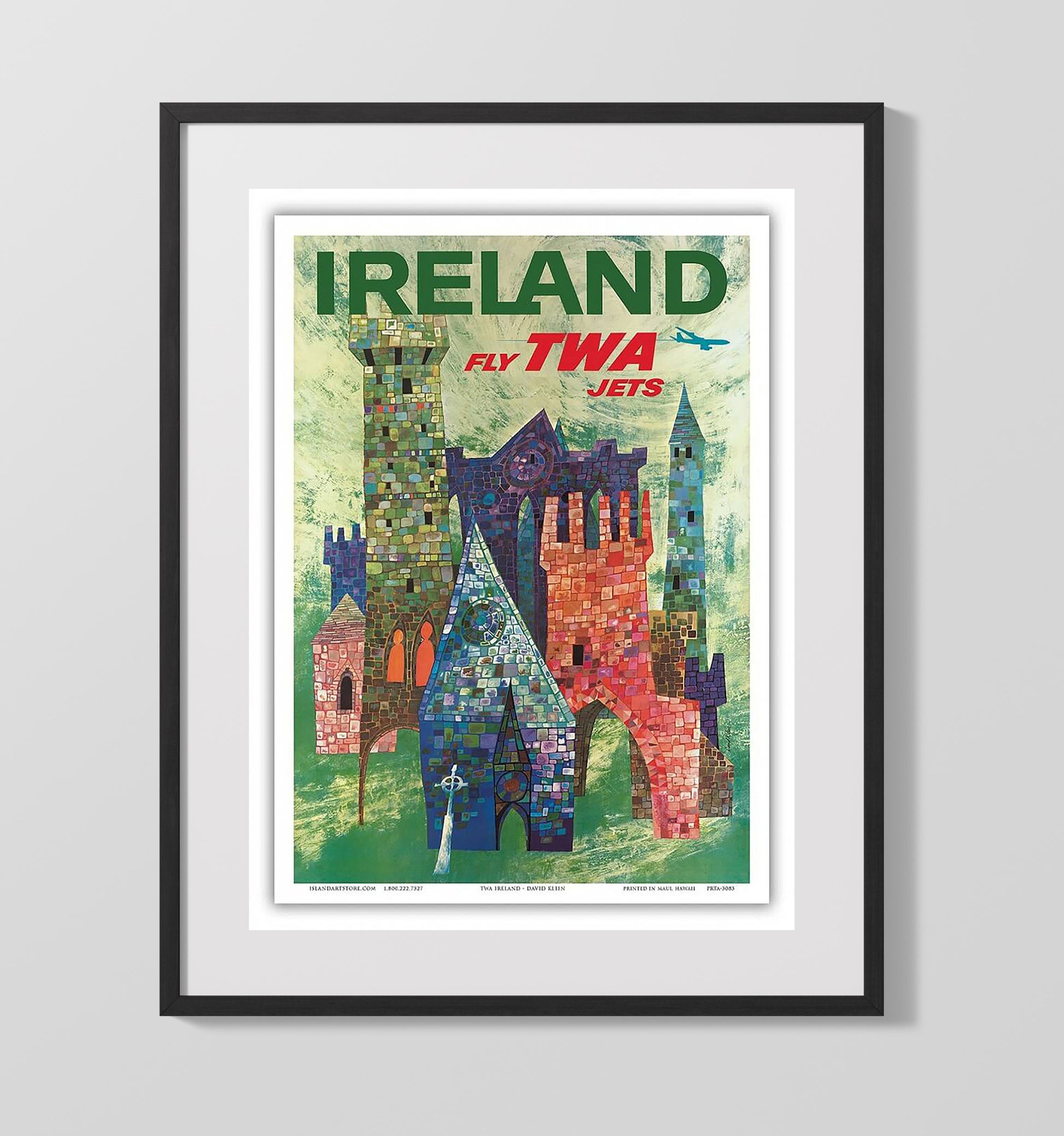 Ireland Fly TWA Jets Vintage Travel Print 16x20 Gallery Frame travel wall art print