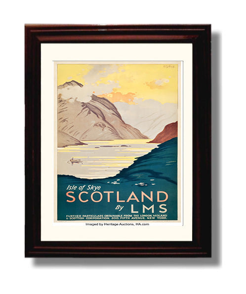 Isle of Skye Scotland Vintage Travel Print 8x10 Beveled Frame travel wall art print