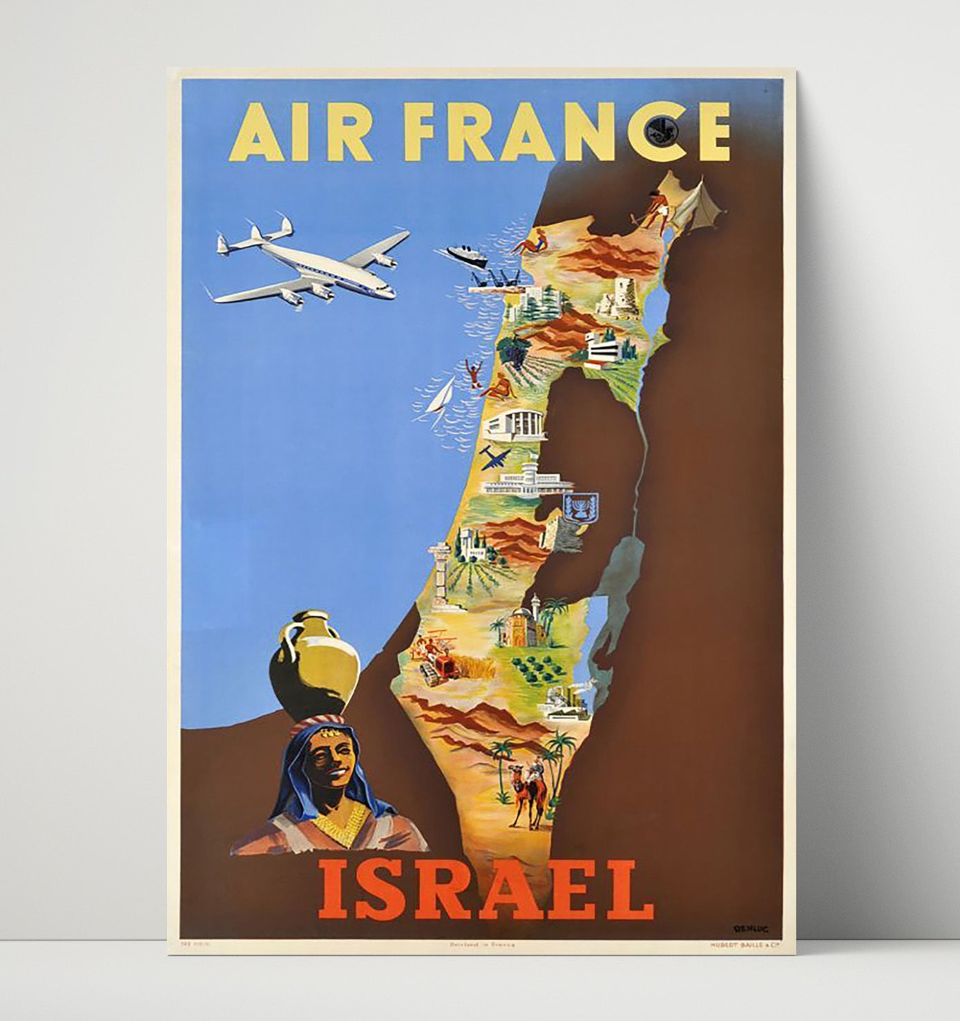 Israel Air France Vintage Travel Print 16x20 Unframed Print travel wall art print