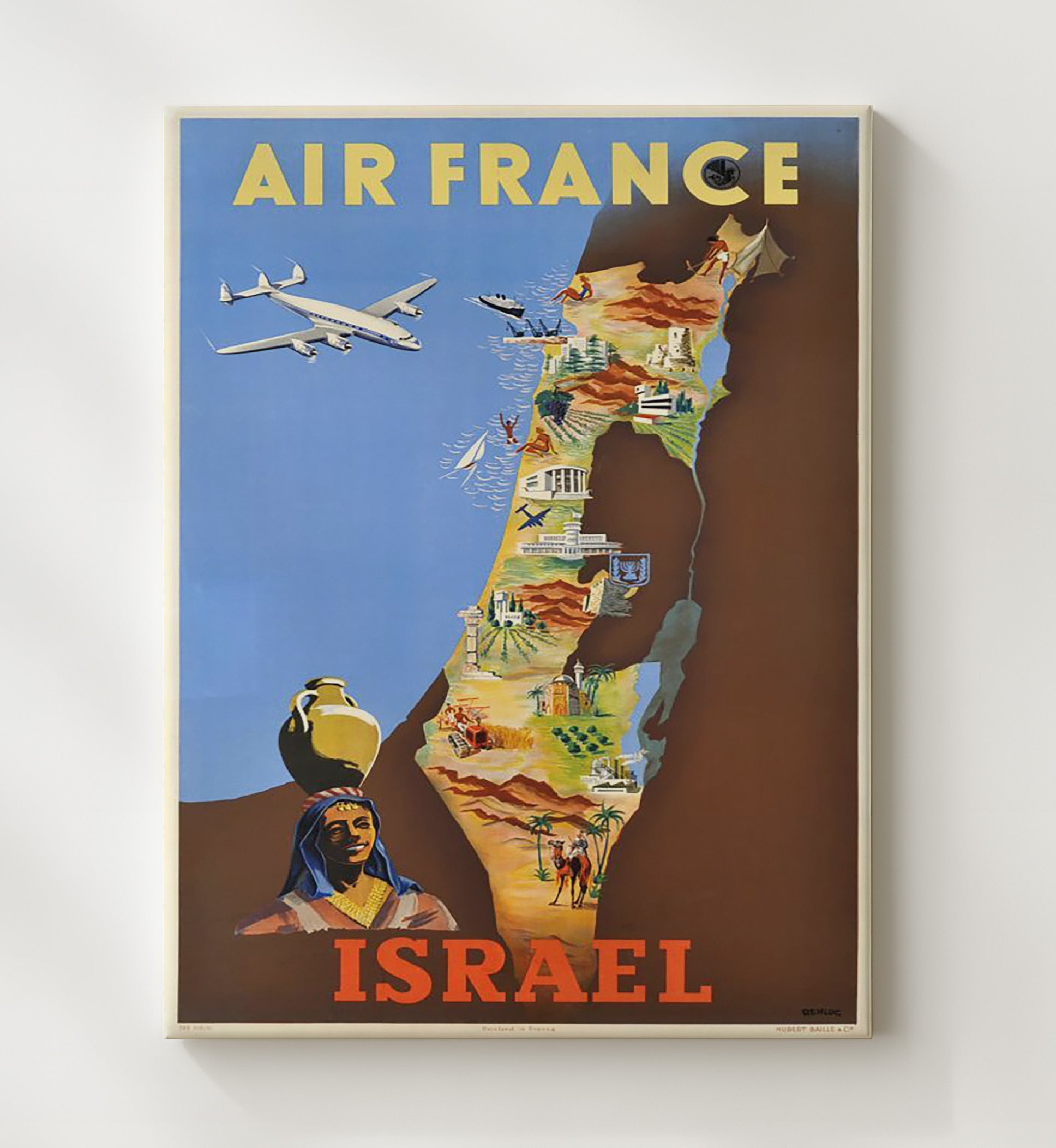 Israel Air France Vintage Travel Print 20x24 Canvas travel wall art print