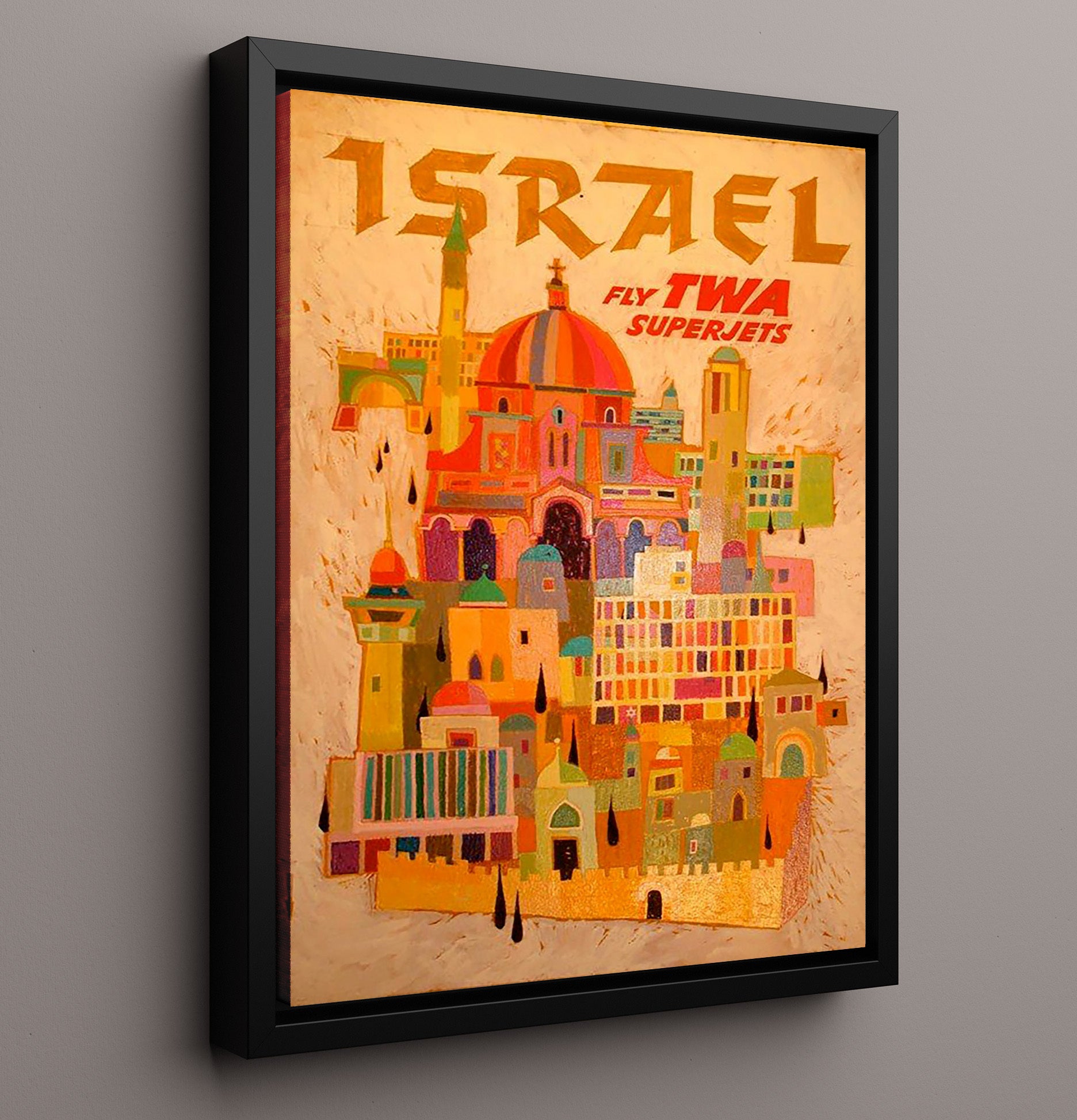 Israel TWA Superjets Vintage Travel Print 16x20 Framed Canvas travel wall art print