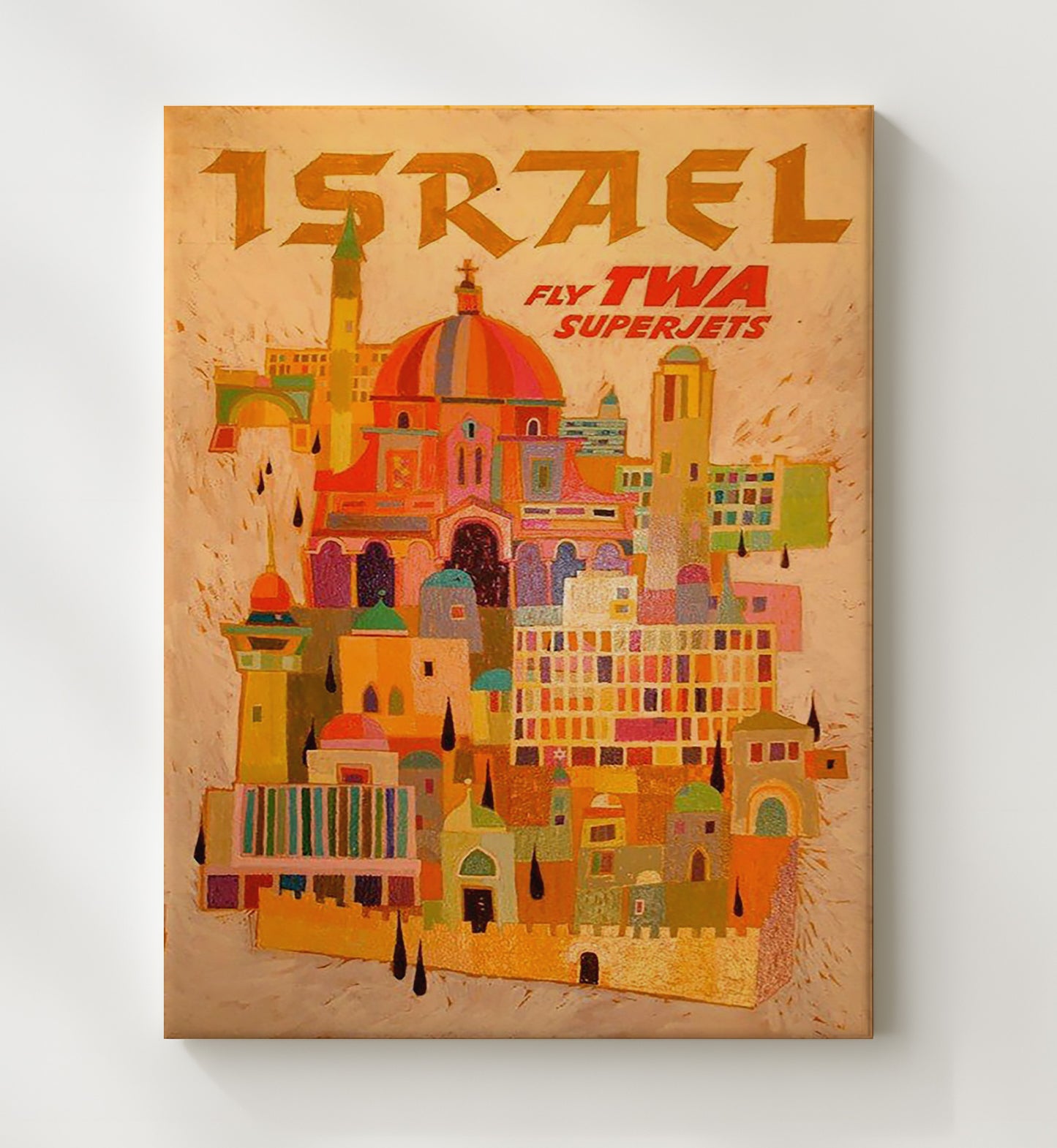 Israel TWA Superjets Vintage Travel Print 20x24 Canvas travel wall art print