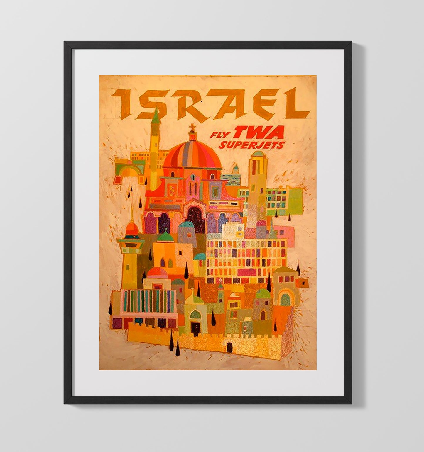 Israel TWA Superjets Vintage Travel Print 16x20 Gallery Frame travel wall art print