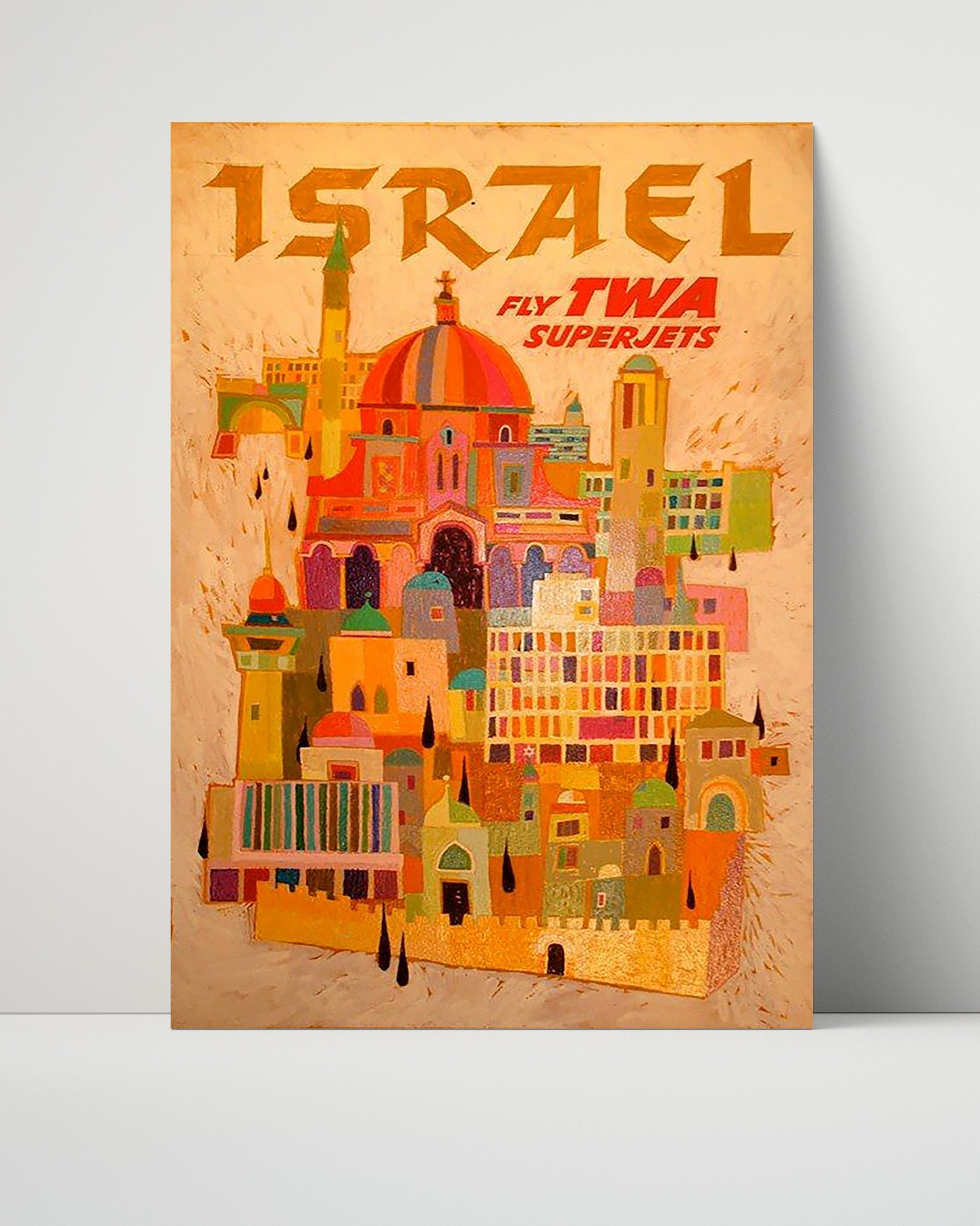Classic Travel Poster - Israel - TWA Superjets